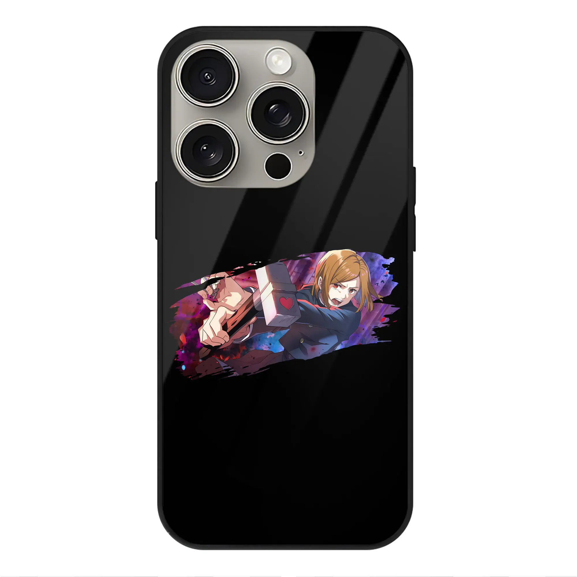 呪術廻戦 グッズ,釘崎 野薔薇 - IPhone15Pro対応 ・ スマホケース ・ 背面ガラス ・ TPU+強化ガラス ・ 耐衝撃 ・ 黄変防止 ・ ワイヤレス充電対応 ・ 3D立体ボタン