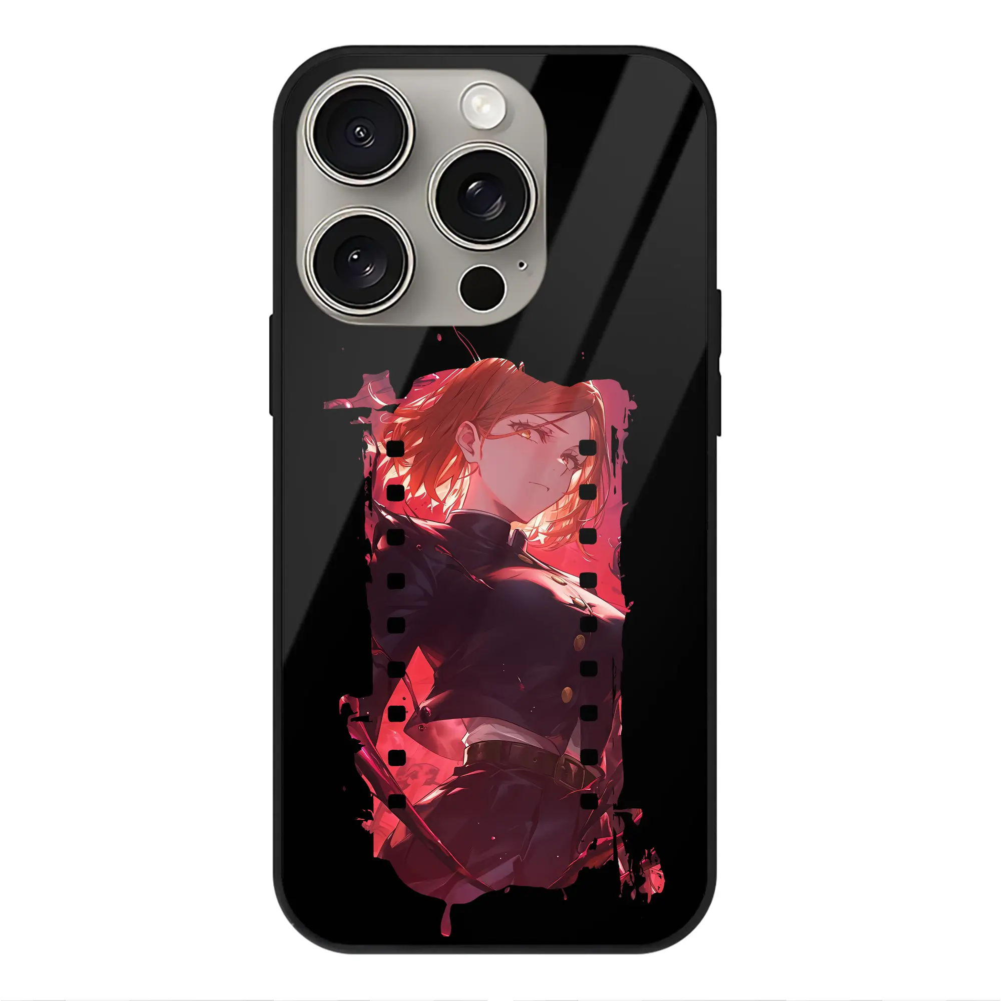 呪術廻戦 グッズ,釘崎 野薔薇 - IPhone15Pro対応 ・ スマホケース ・ 背面ガラス ・ TPU+強化ガラス ・ 耐衝撃 ・ 黄変防止 ・ ワイヤレス充電対応 ・ 3D立体ボタン