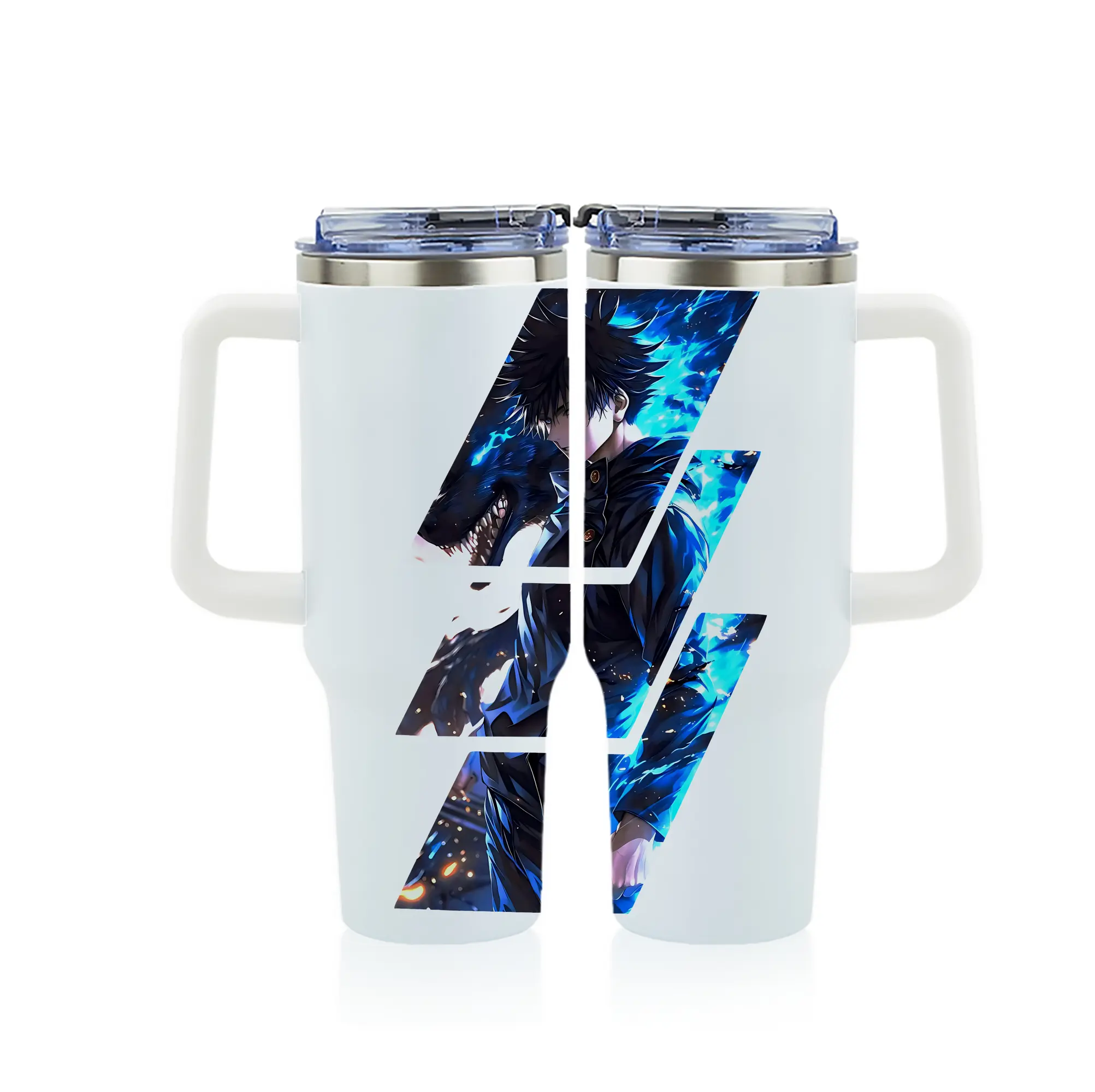 呪術廻戦 グッズ,伏黒 恵 - 1200mL フルプリント車用タンブラー ・ 304ステンレス 内側 ・ 201ステンレス 外側 ・ 保温 保冷 ・ 通勤 ドライブ アウトドア用