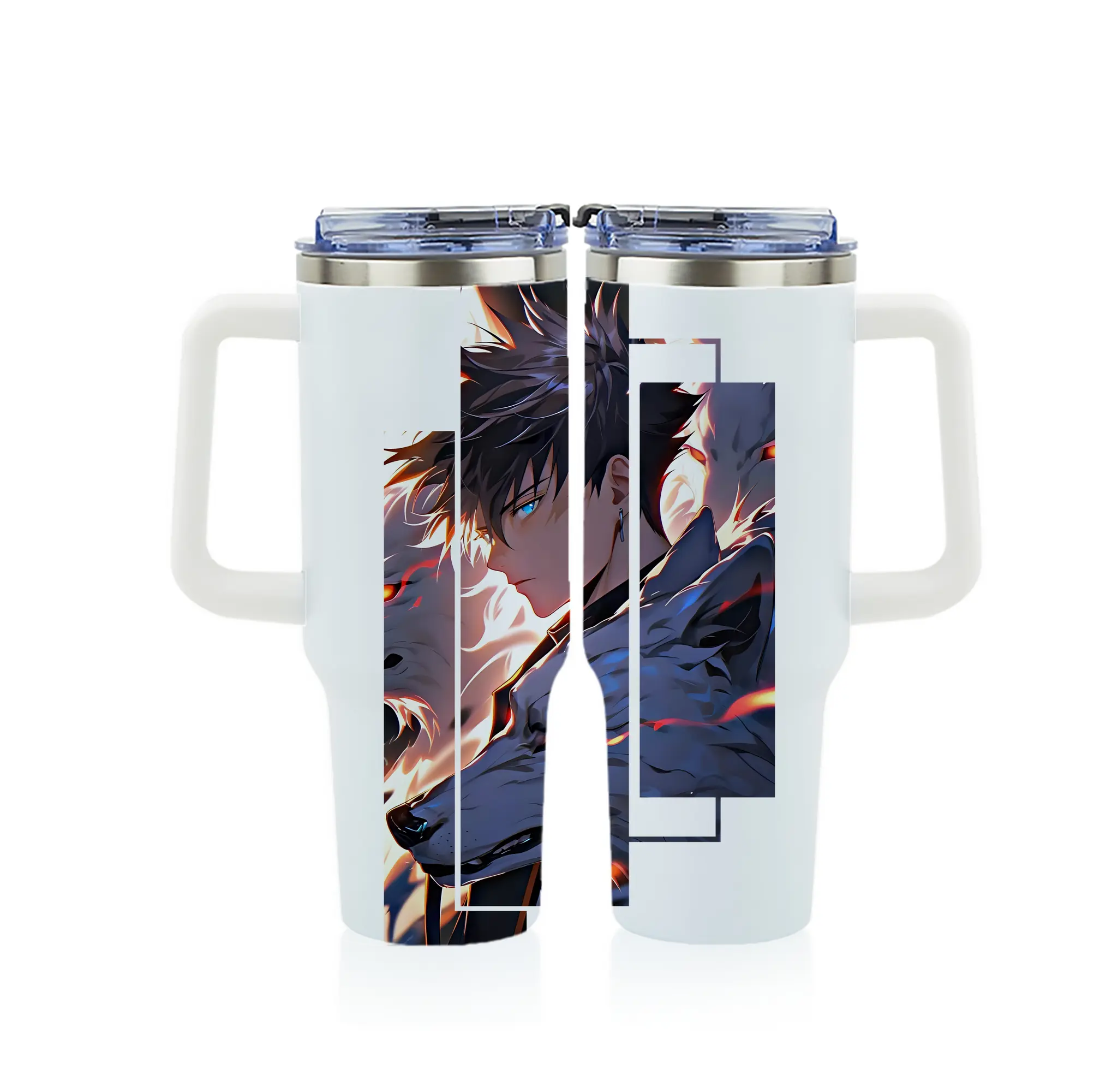 呪術廻戦 グッズ,伏黒 恵 - 1200mL フルプリント車用タンブラー ・ 304ステンレス 内側 ・ 201ステンレス 外側 ・ 保温 保冷 ・ 通勤 ドライブ アウトドア用