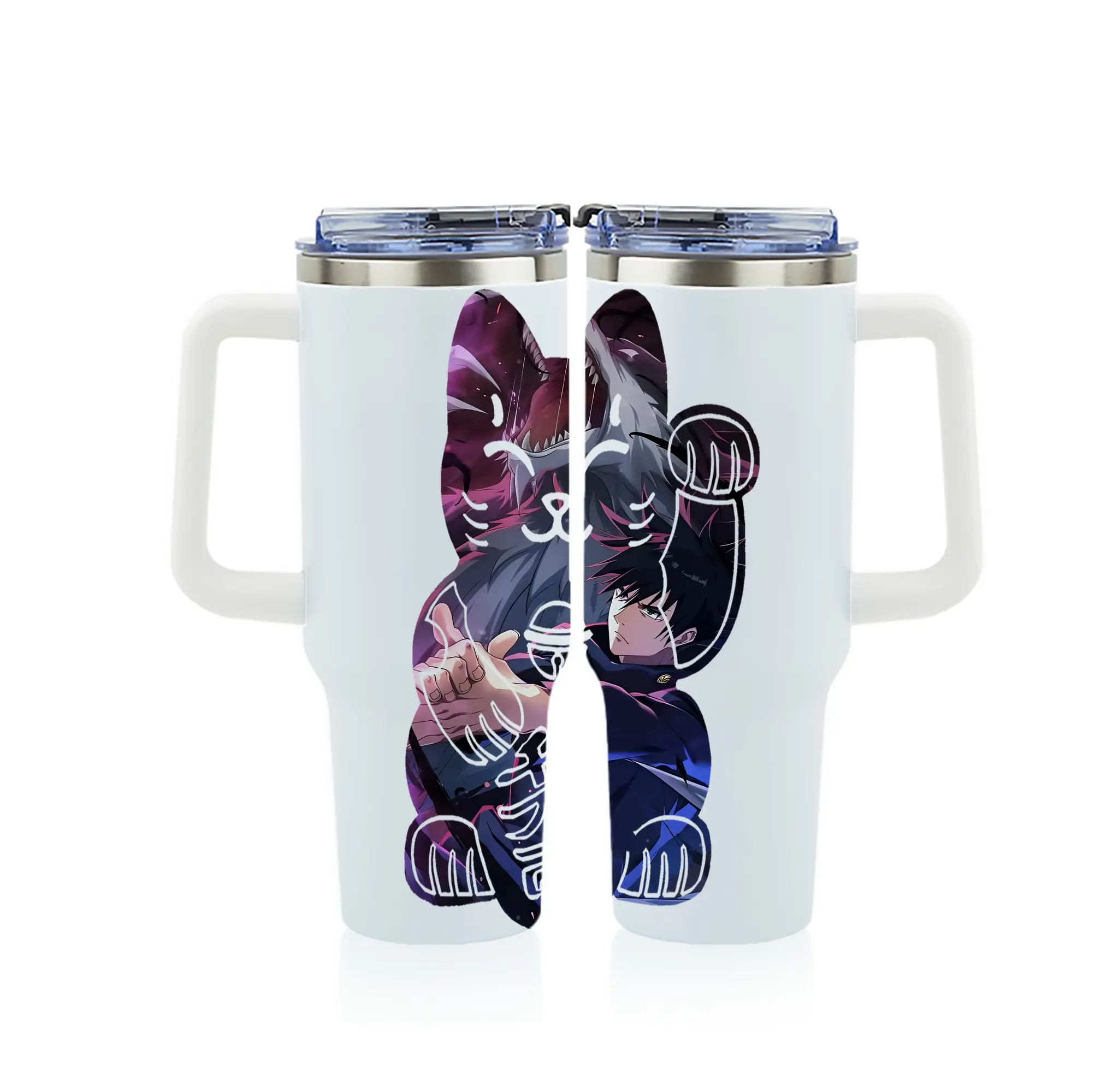 呪術廻戦 グッズ,伏黒 恵 - 1200mL フルプリント車用タンブラー ・ 304ステンレス 内側 ・ 201ステンレス 外側 ・ 保温 保冷 ・ 通勤 ドライブ アウトドア用