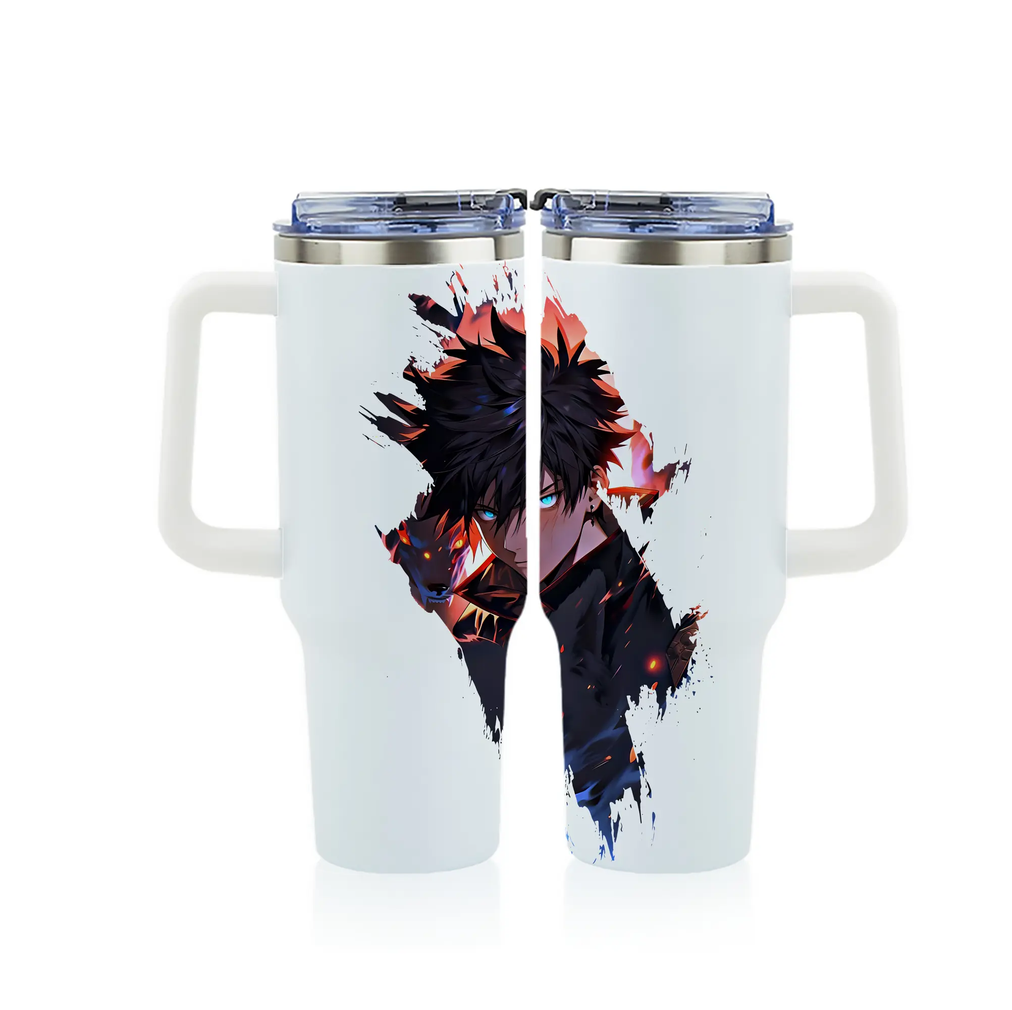 呪術廻戦 グッズ,伏黒 恵 - 1200mL フルプリント車用タンブラー ・ 304ステンレス 内側 ・ 201ステンレス 外側 ・ 保温 保冷 ・ 通勤 ドライブ アウトドア用