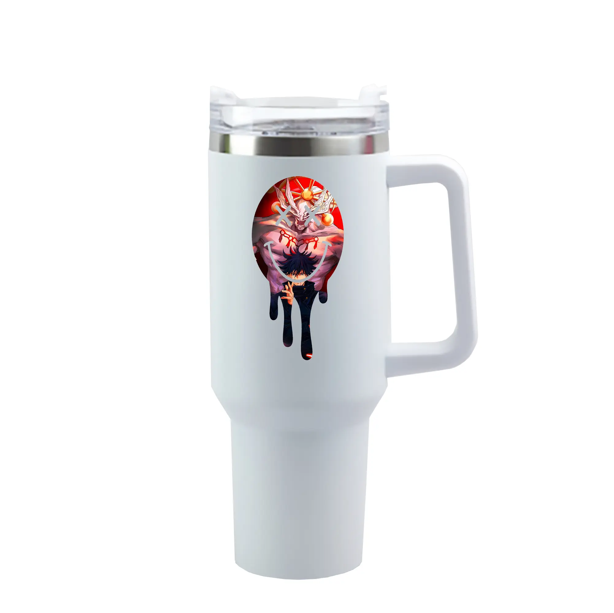 呪術廻戦 グッズ,伏黒 恵 - 1200mL 車用タンブラー ・ クリスタルステッカー ・ 304ステンレス 内側 ・ 201ステンレス 外側 ・ 保温 保冷 ・ ハンドル＆ストロー付き ・ 通勤 ドライブ アウトドア用