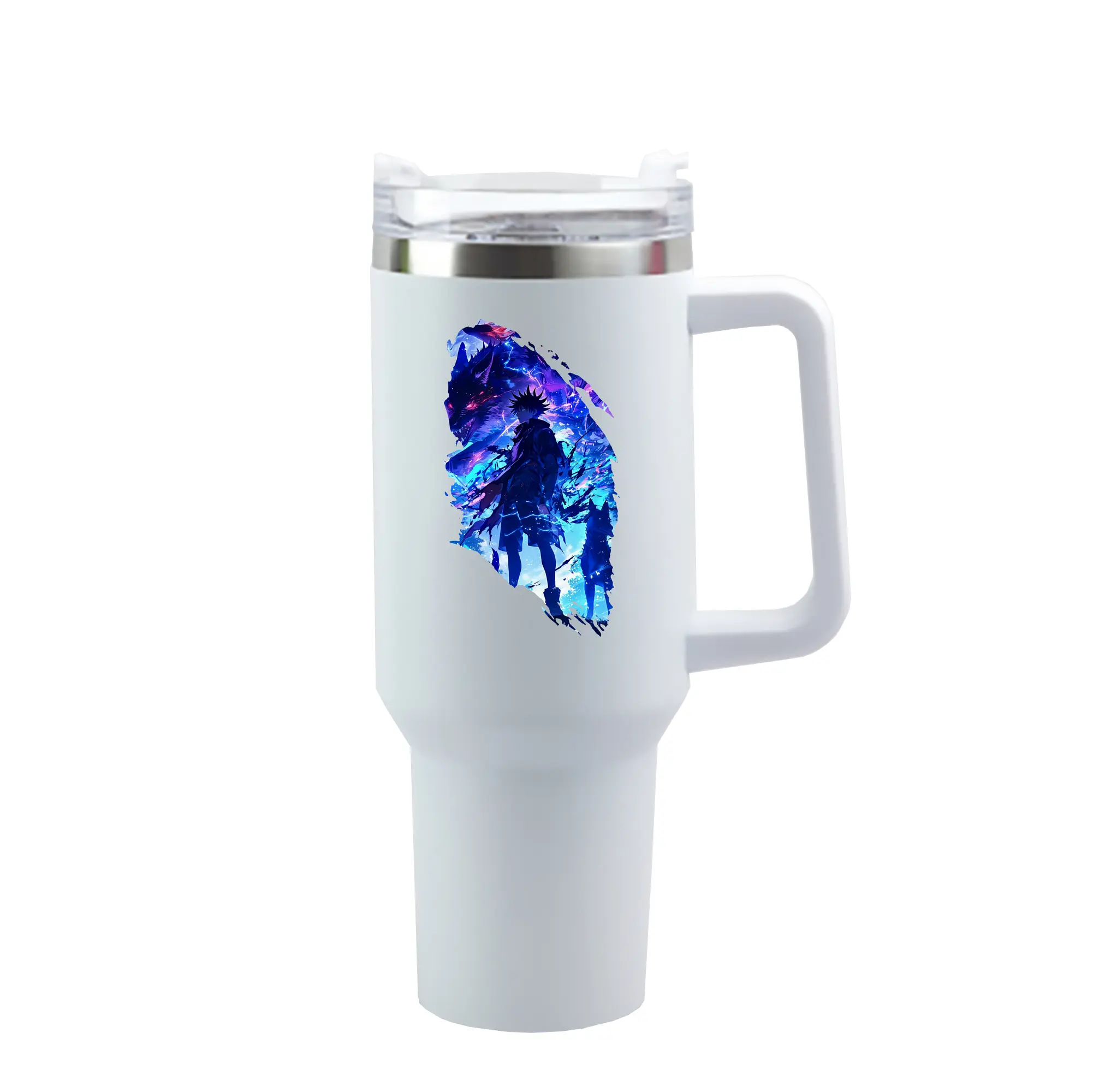 呪術廻戦 グッズ,伏黒 恵 - 1200mL 車用タンブラー ・ クリスタルステッカー ・ 304ステンレス 内側 ・ 201ステンレス 外側 ・ 保温 保冷 ・ ハンドル＆ストロー付き ・ 通勤 ドライブ アウトドア用