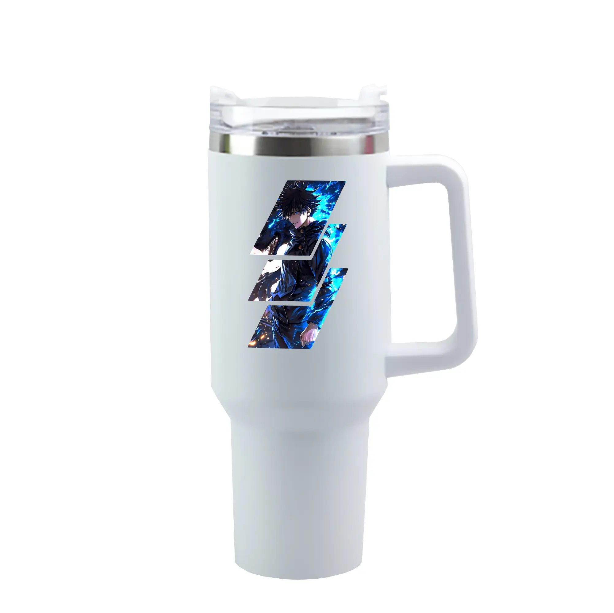 呪術廻戦 グッズ,伏黒 恵 - 1200mL 車用タンブラー ・ クリスタルステッカー ・ 304ステンレス 内側 ・ 201ステンレス 外側 ・ 保温 保冷 ・ ハンドル＆ストロー付き ・ 通勤 ドライブ アウトドア用