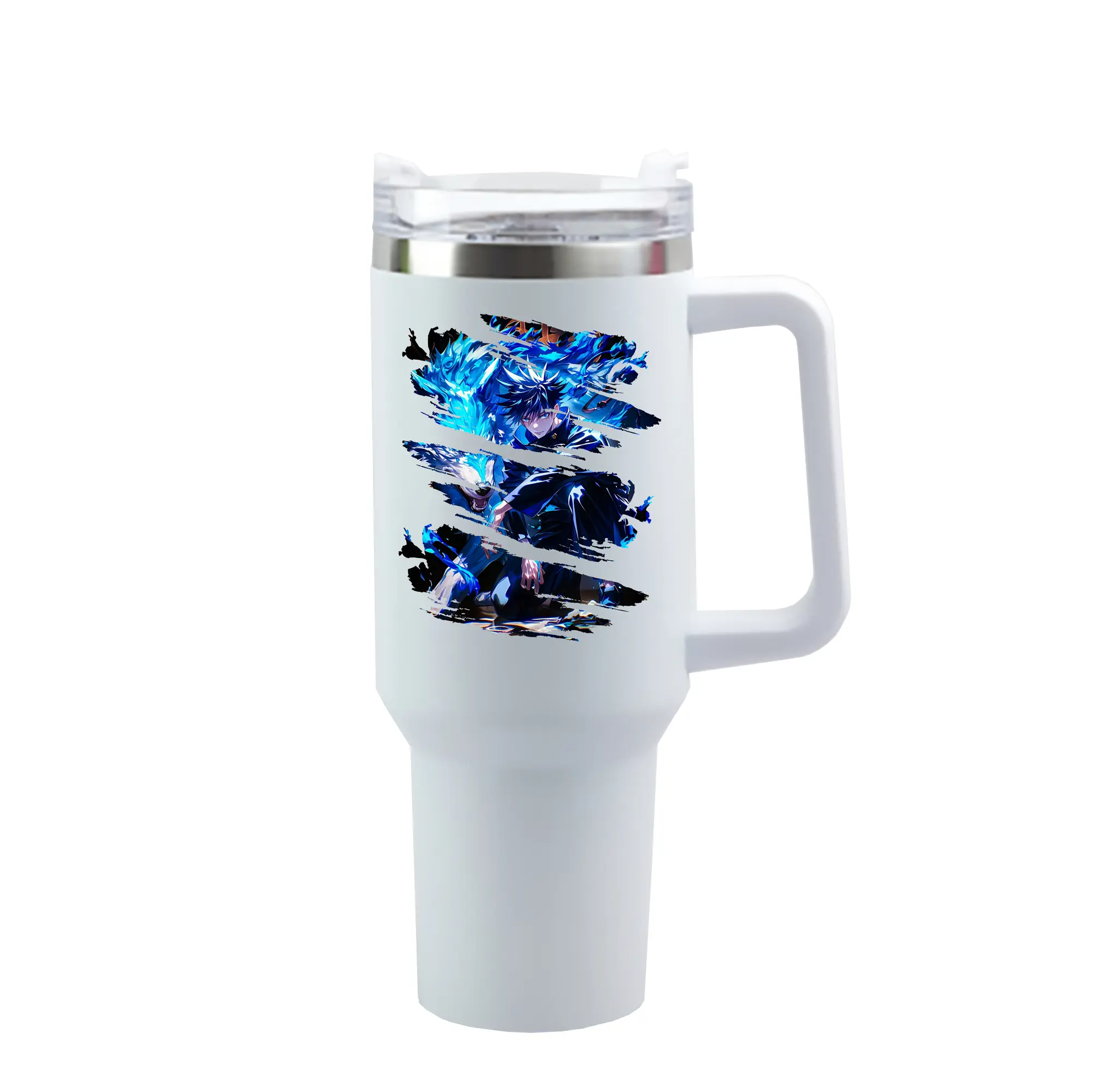 呪術廻戦 グッズ,伏黒 恵 - 1200mL 車用タンブラー ・ クリスタルステッカー ・ 304ステンレス 内側 ・ 201ステンレス 外側 ・ 保温 保冷 ・ ハンドル＆ストロー付き ・ 通勤 ドライブ アウトドア用