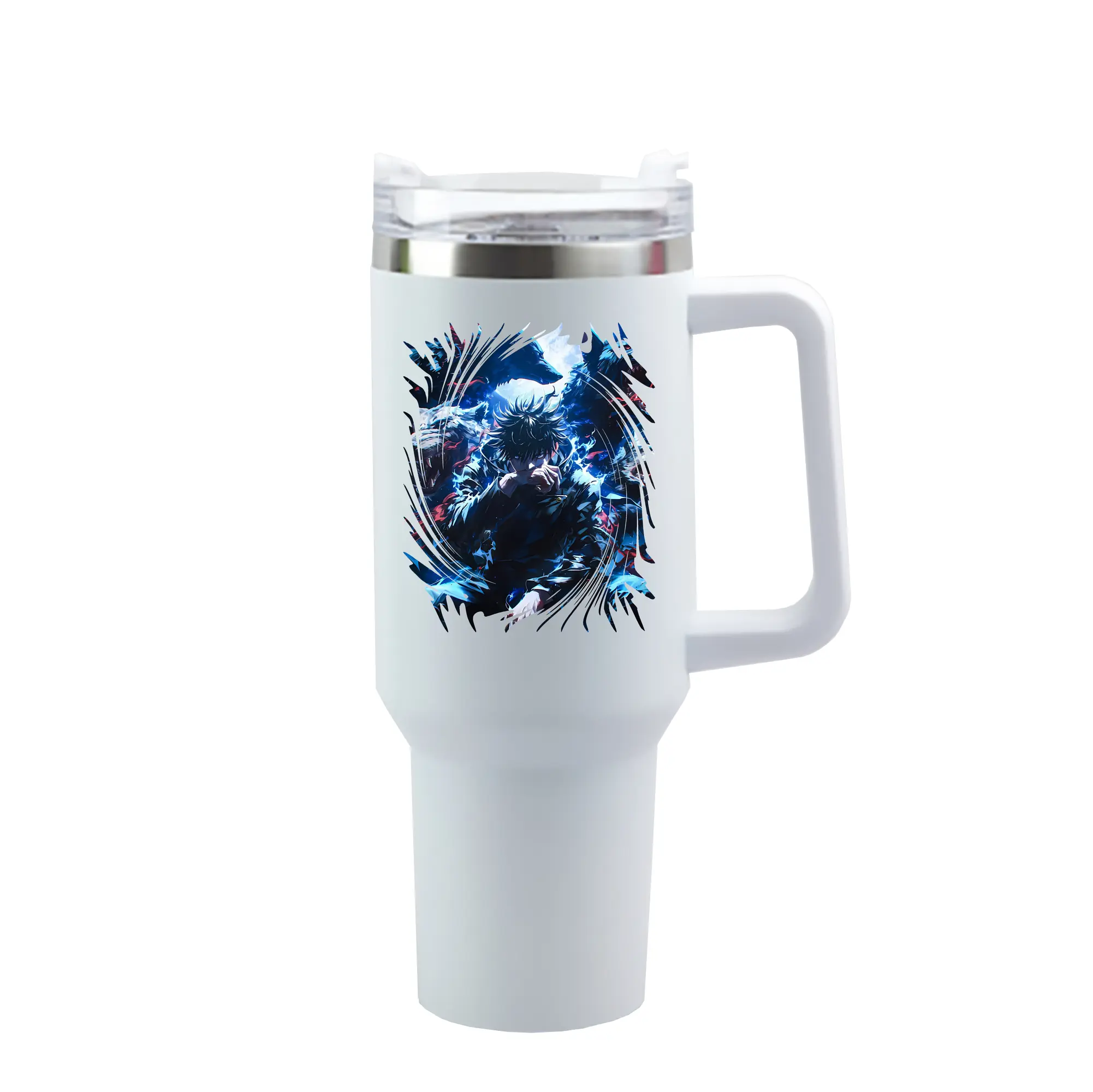 呪術廻戦 グッズ,伏黒 恵 - 1200mL 車用タンブラー ・ クリスタルステッカー ・ 304ステンレス 内側 ・ 201ステンレス 外側 ・ 保温 保冷 ・ ハンドル＆ストロー付き ・ 通勤 ドライブ アウトドア用
