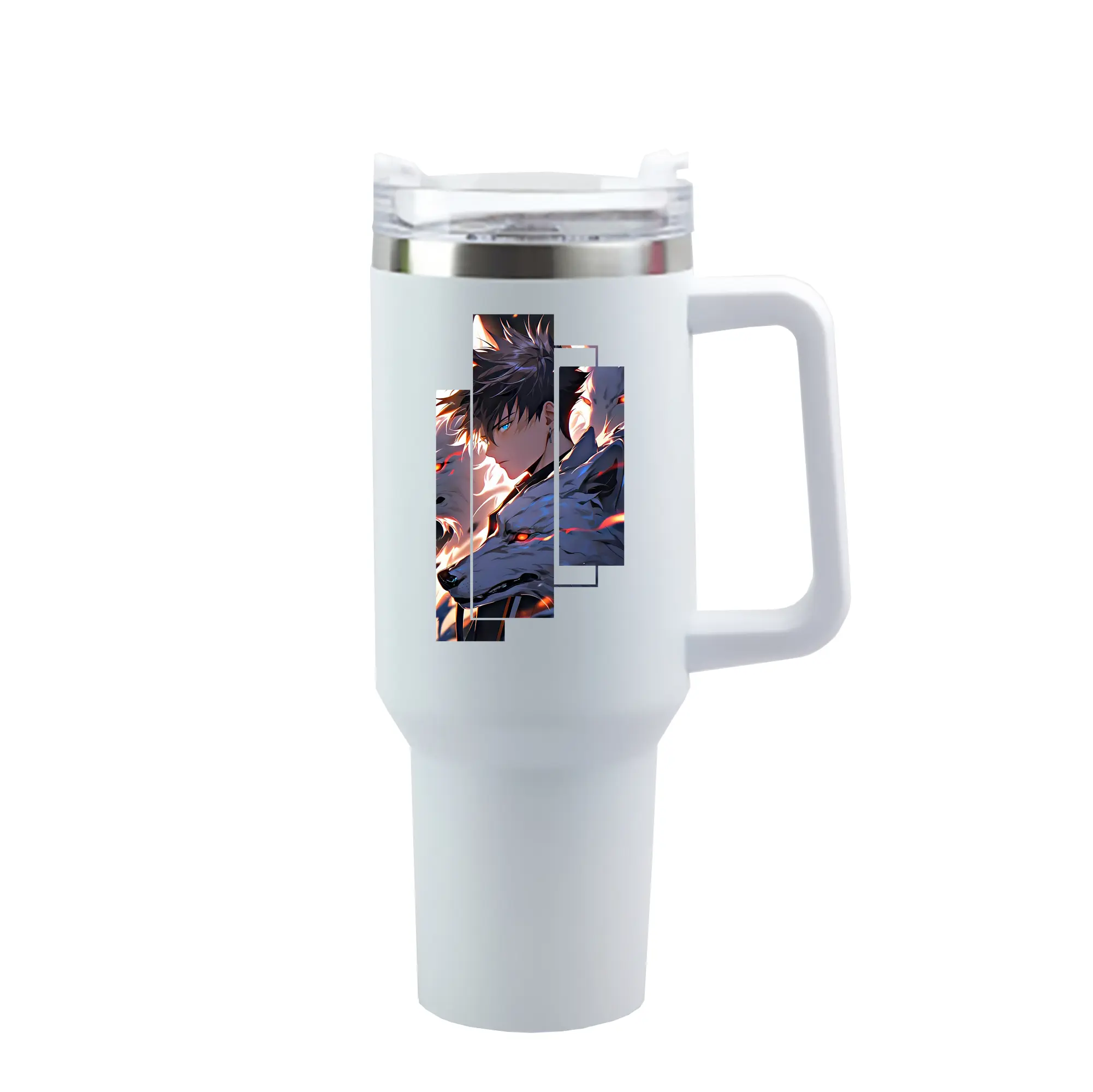 呪術廻戦 グッズ,伏黒 恵 - 1200mL 車用タンブラー ・ クリスタルステッカー ・ 304ステンレス 内側 ・ 201ステンレス 外側 ・ 保温 保冷 ・ ハンドル＆ストロー付き ・ 通勤 ドライブ アウトドア用