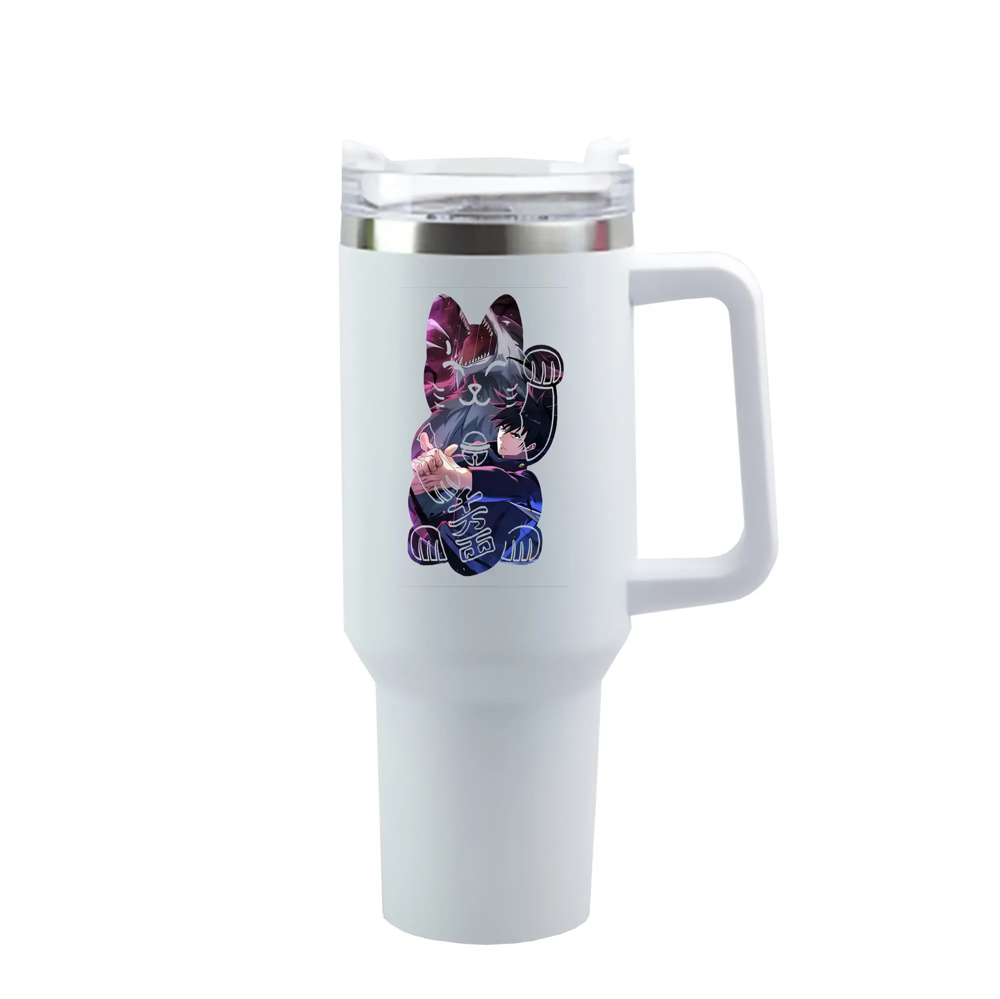 呪術廻戦 グッズ,伏黒 恵 - 1200mL 車用タンブラー ・ クリスタルステッカー ・ 304ステンレス 内側 ・ 201ステンレス 外側 ・ 保温 保冷 ・ ハンドル＆ストロー付き ・ 通勤 ドライブ アウトドア用