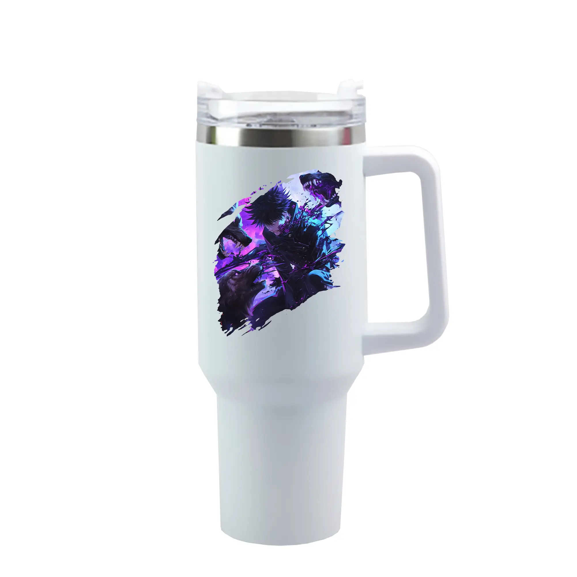 呪術廻戦 グッズ,伏黒 恵 - 1200mL 車用タンブラー ・ クリスタルステッカー ・ 304ステンレス 内側 ・ 201ステンレス 外側 ・ 保温 保冷 ・ ハンドル＆ストロー付き ・ 通勤 ドライブ アウトドア用