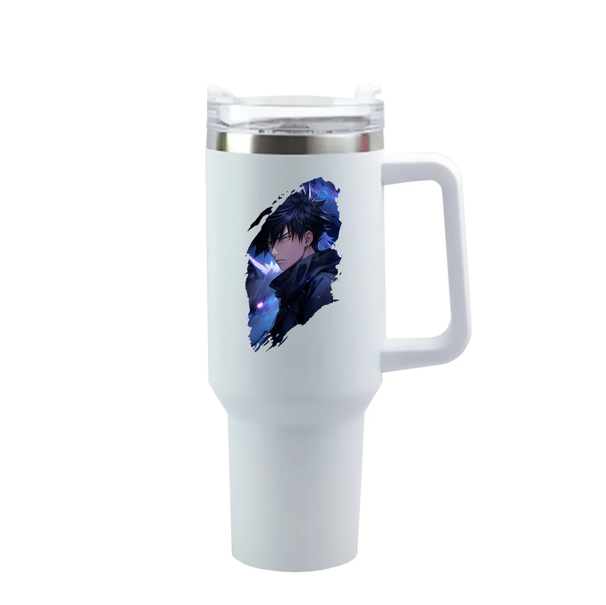 呪術廻戦 グッズ,伏黒 恵 - 1200mL 車用タンブラー ・ クリスタルステッカー ・ 304ステンレス 内側 ・ 201ステンレス 外側 ・ 保温 保冷 ・ ハンドル＆ストロー付き ・ 通勤 ドライブ アウトドア用