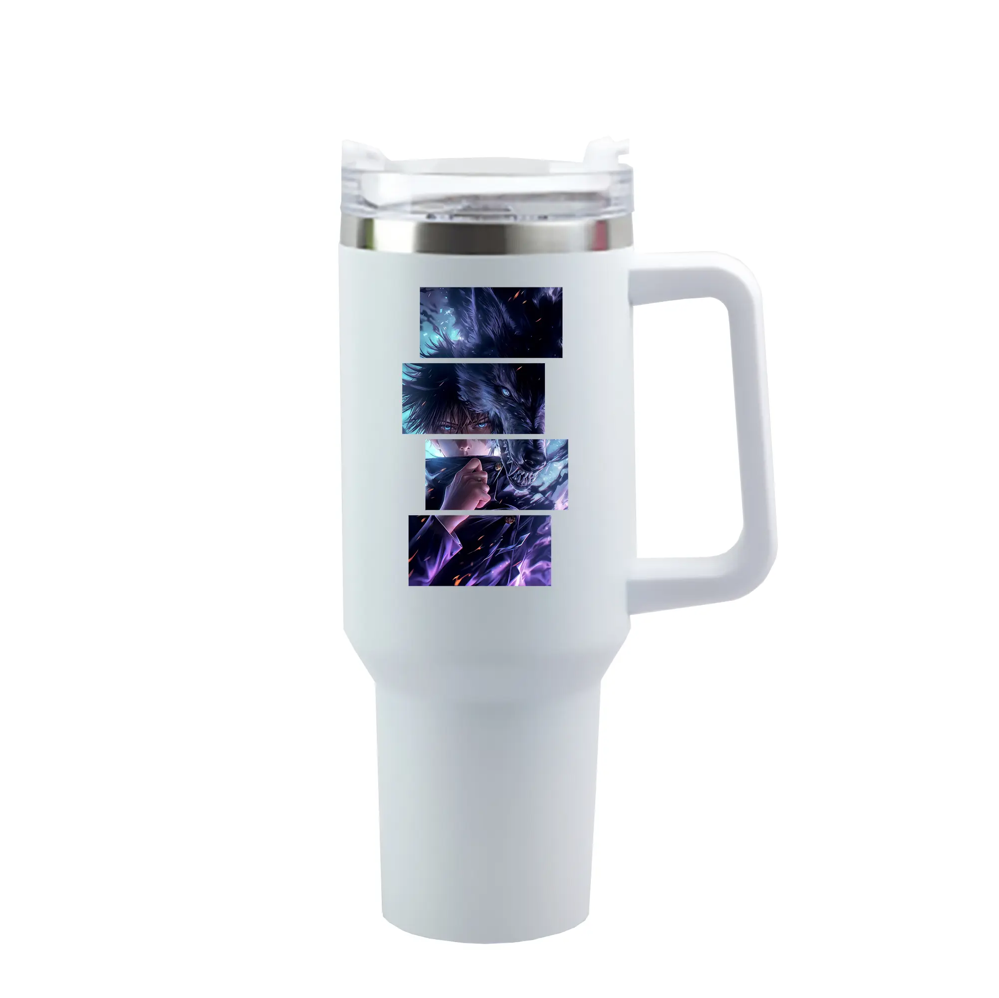 呪術廻戦 グッズ,伏黒 恵 - 1200mL 車用タンブラー ・ クリスタルステッカー ・ 304ステンレス 内側 ・ 201ステンレス 外側 ・ 保温 保冷 ・ ハンドル＆ストロー付き ・ 通勤 ドライブ アウトドア用