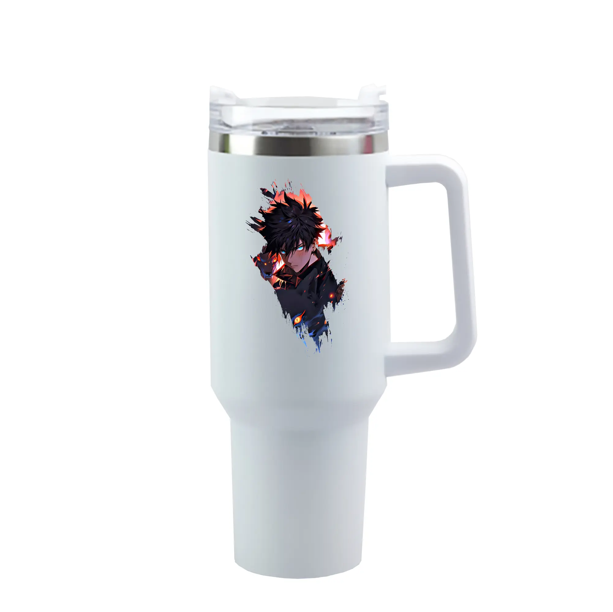呪術廻戦 グッズ,伏黒 恵 - 1200mL 車用タンブラー ・ クリスタルステッカー ・ 304ステンレス 内側 ・ 201ステンレス 外側 ・ 保温 保冷 ・ ハンドル＆ストロー付き ・ 通勤 ドライブ アウトドア用