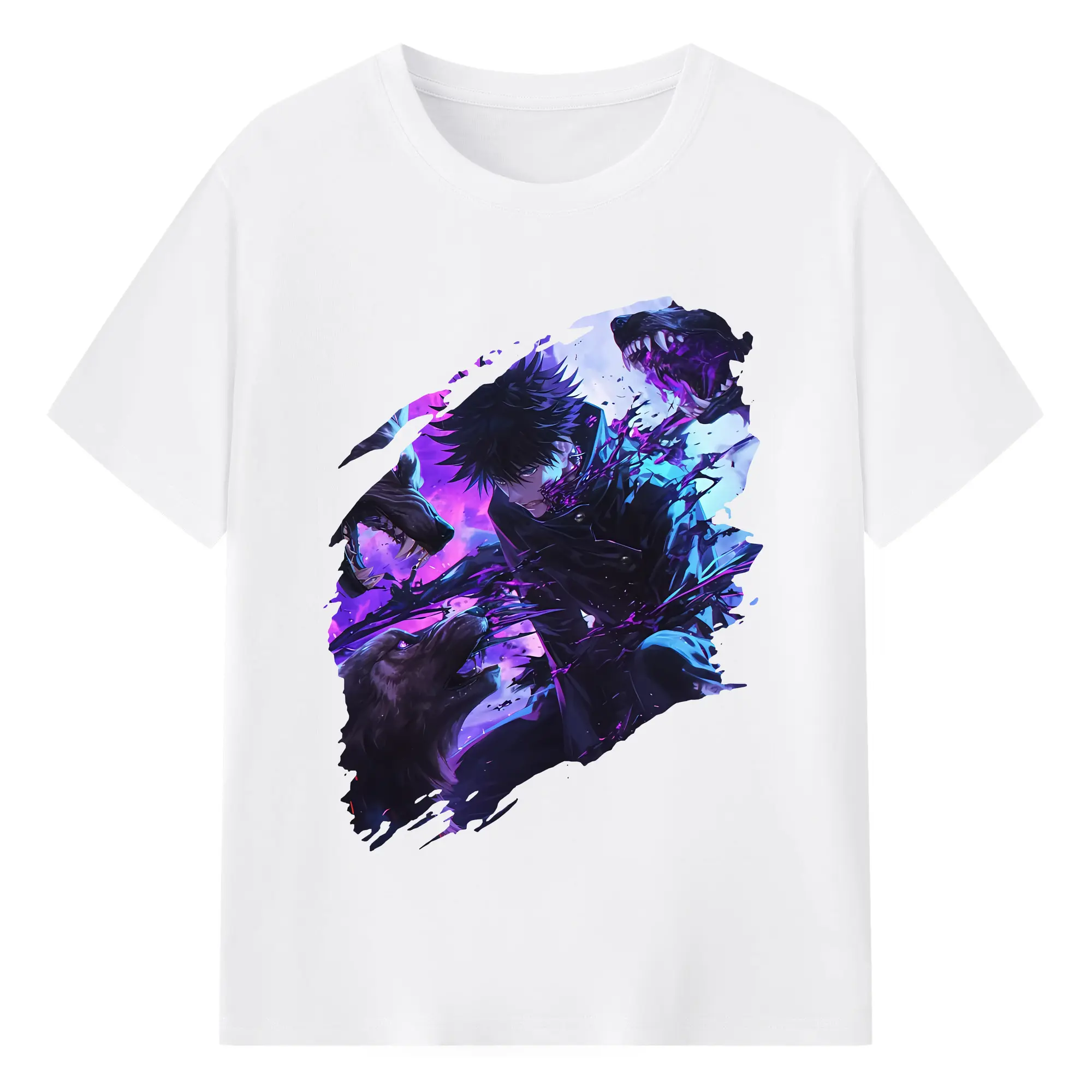 呪術廻戦 グッズ,伏黒 恵 - 綿100％ 半袖Tシャツ ・ フロントプリント ・ 快適 通気性 ・ 日常使い 散歩 スポーツ用