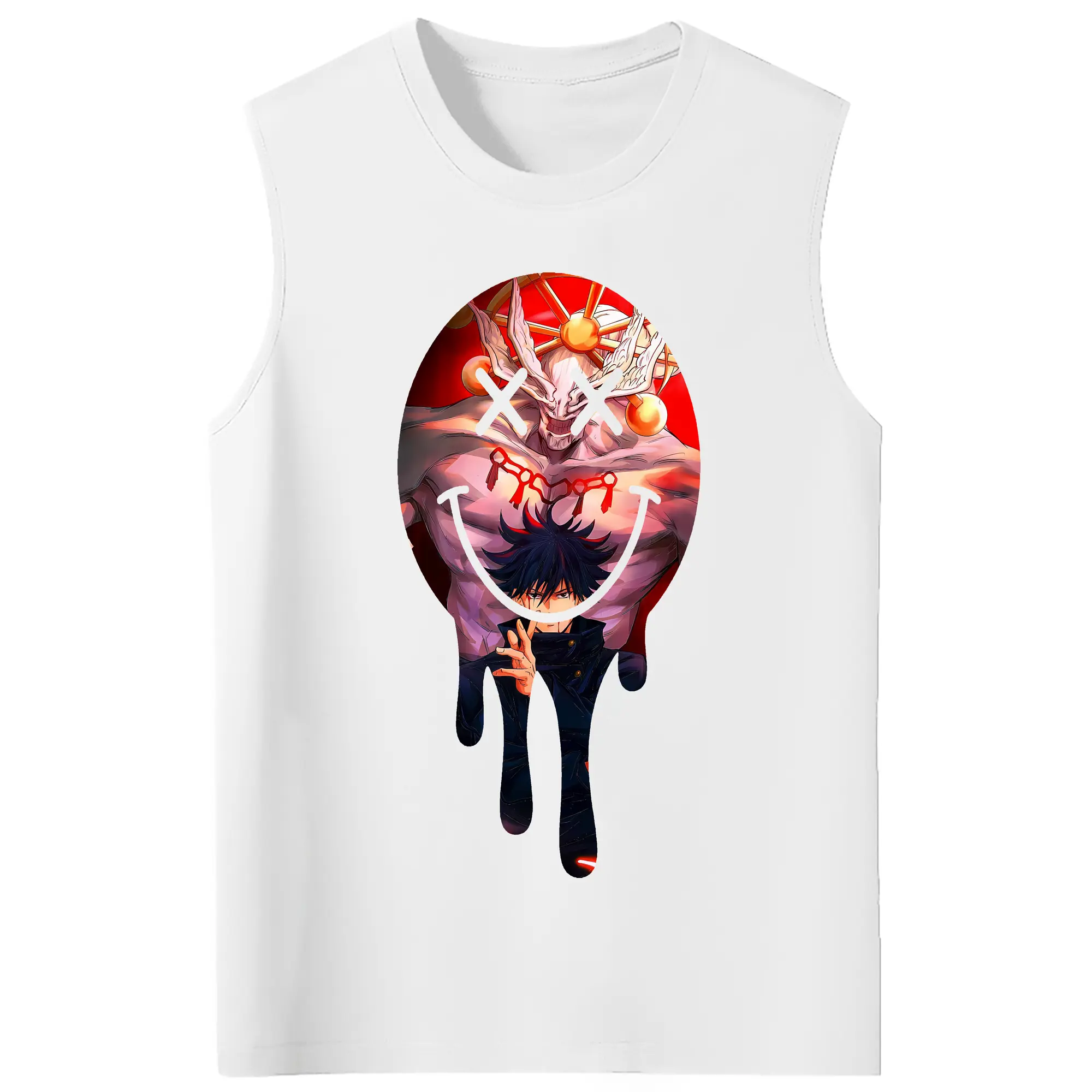 呪術廻戦 グッズ,伏黒 恵 - コットン100％ タンクトップ ・ フロントプリント ・ タイトフィット ・ 快適 通気性 ・ スポーツ カジュアル 散歩用