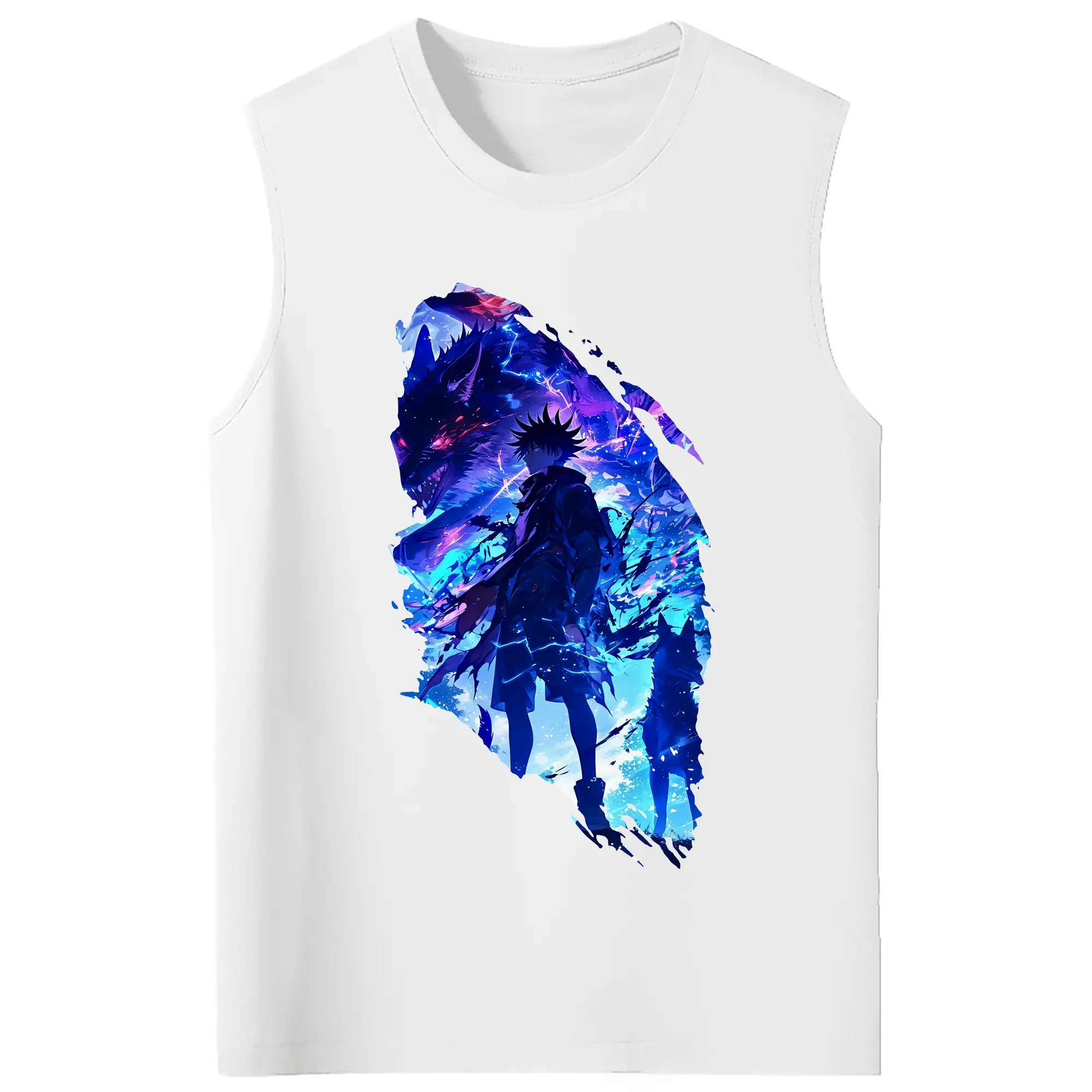 呪術廻戦 グッズ,伏黒 恵 - コットン100％ タンクトップ ・ フロントプリント ・ タイトフィット ・ 快適 通気性 ・ スポーツ カジュアル 散歩用