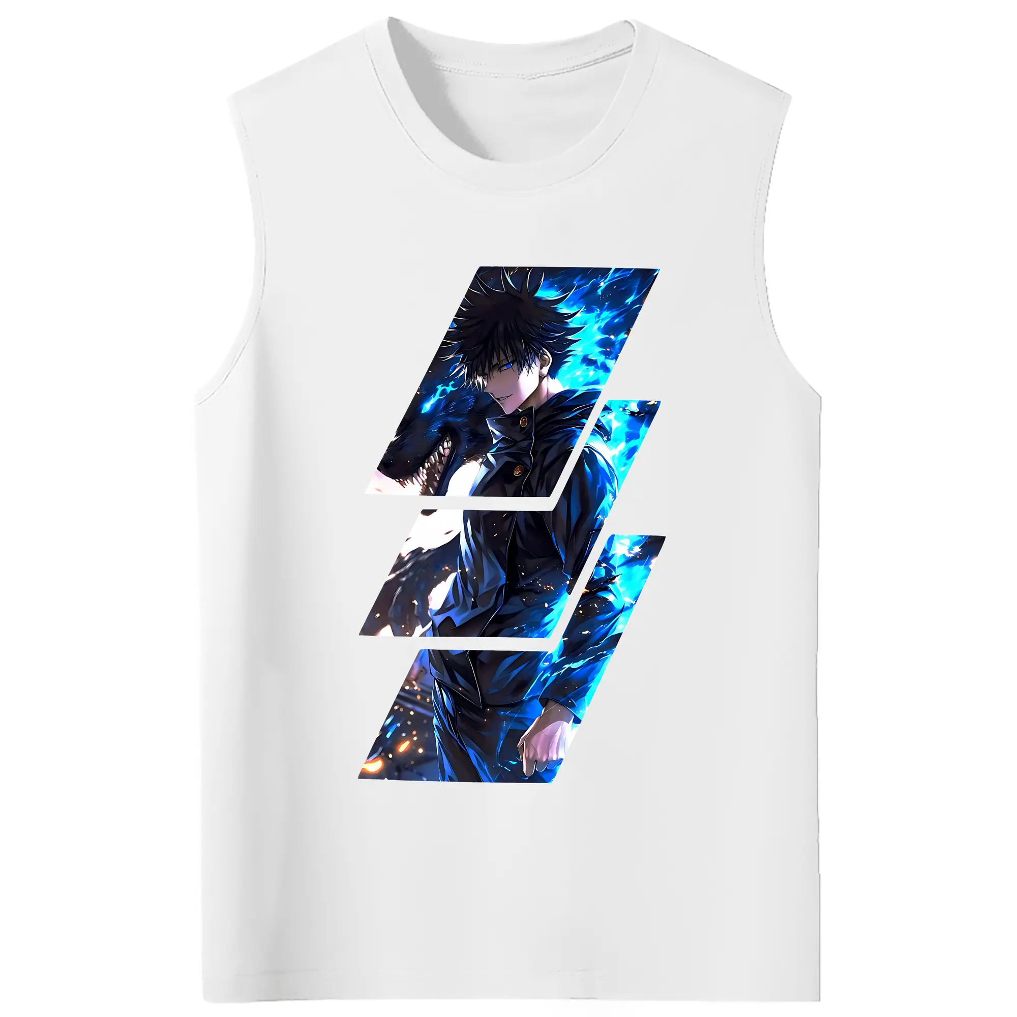 呪術廻戦 グッズ,伏黒 恵 - コットン100％ タンクトップ ・ フロントプリント ・ タイトフィット ・ 快適 通気性 ・ スポーツ カジュアル 散歩用