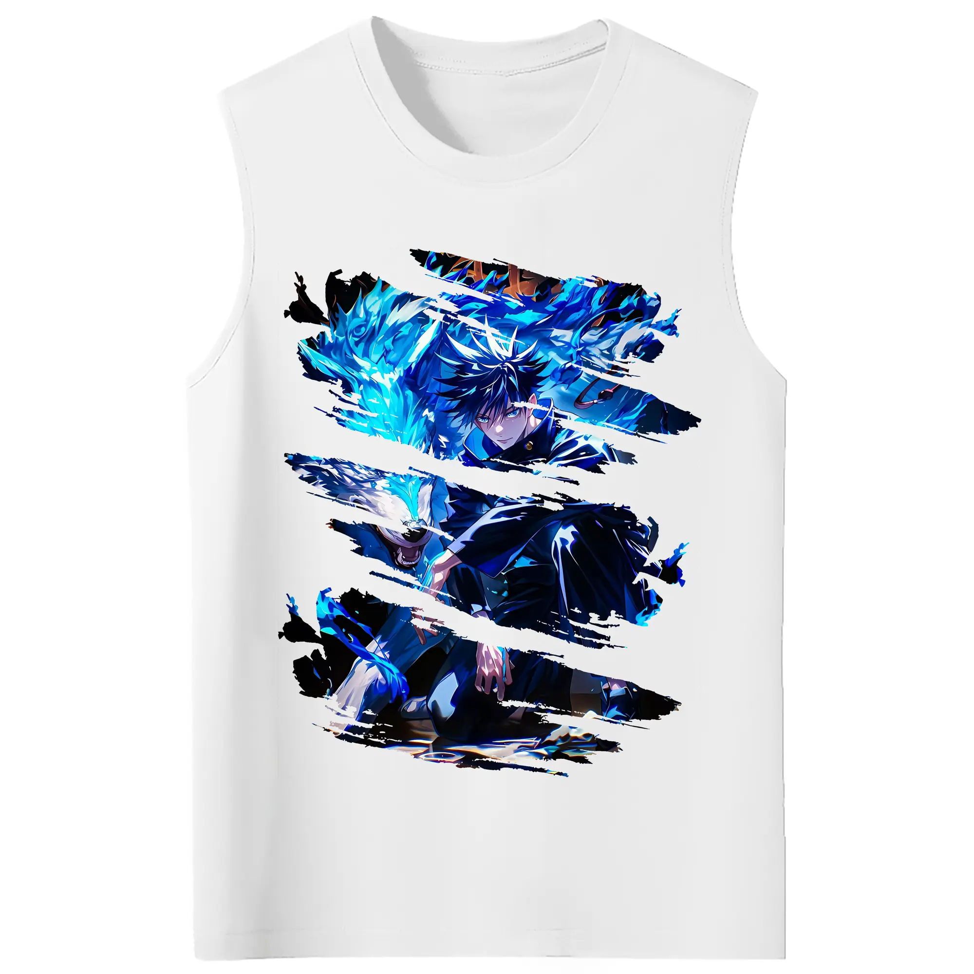 呪術廻戦 グッズ,伏黒 恵 - コットン100％ タンクトップ ・ フロントプリント ・ タイトフィット ・ 快適 通気性 ・ スポーツ カジュアル 散歩用