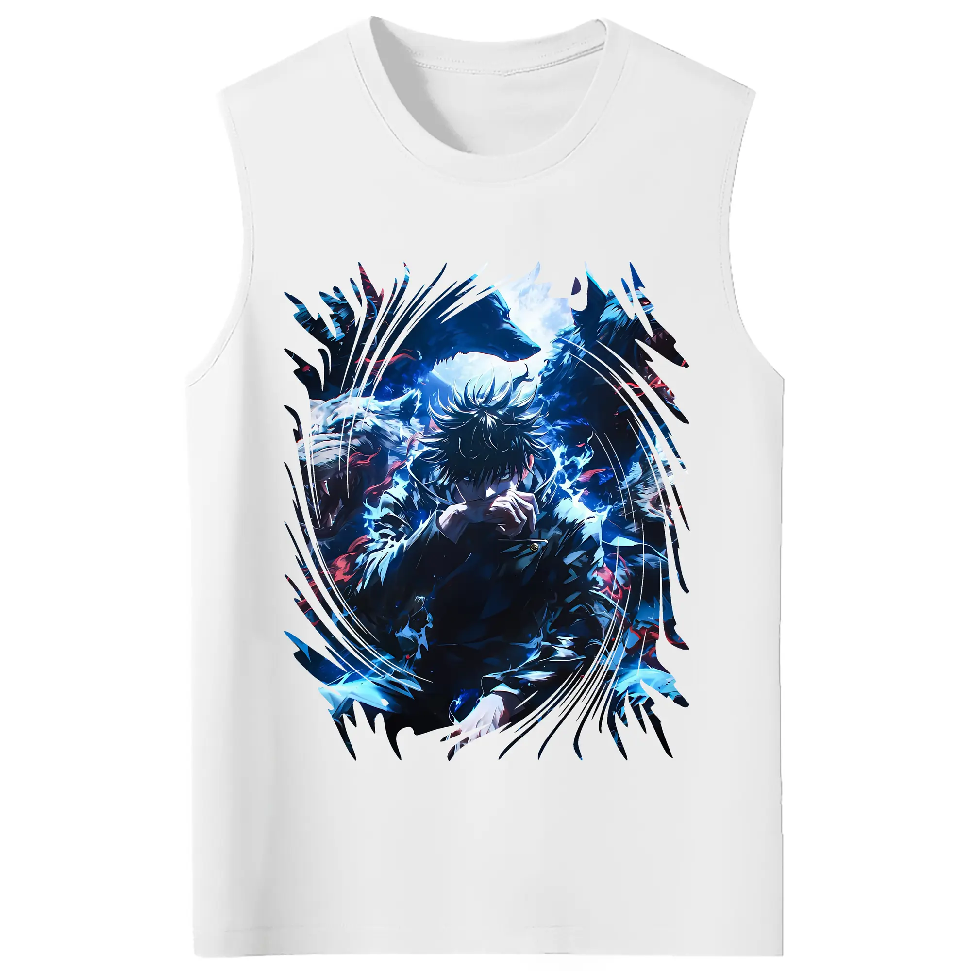 呪術廻戦 グッズ,伏黒 恵 - コットン100％ タンクトップ ・ フロントプリント ・ タイトフィット ・ 快適 通気性 ・ スポーツ カジュアル 散歩用