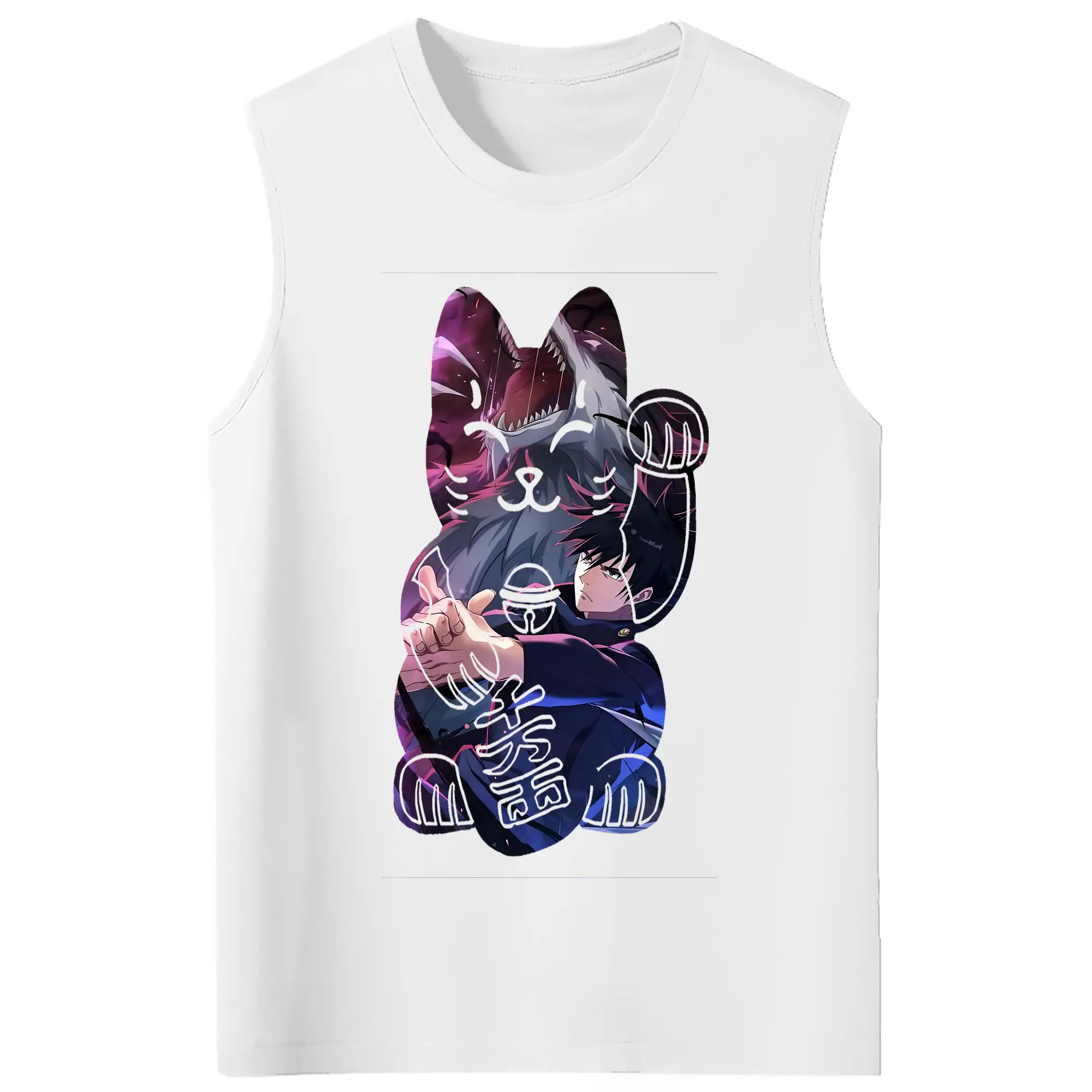 呪術廻戦 グッズ,伏黒 恵 - コットン100％ タンクトップ ・ フロントプリント ・ タイトフィット ・ 快適 通気性 ・ スポーツ カジュアル 散歩用