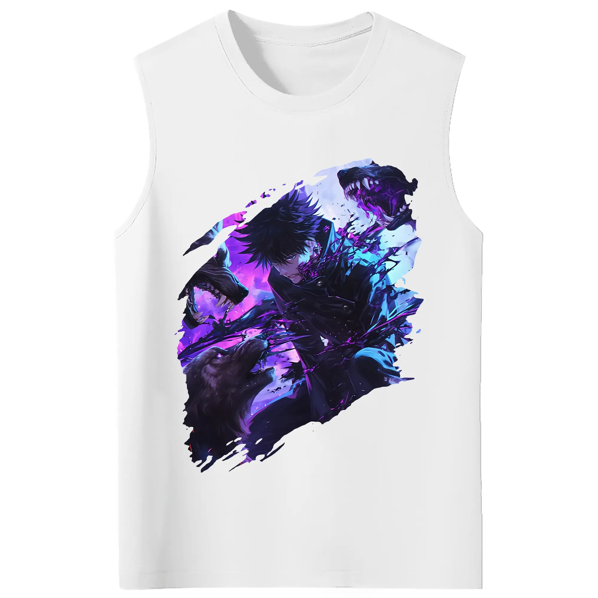 呪術廻戦 グッズ,伏黒 恵 - コットン100％ タンクトップ ・ フロントプリント ・ タイトフィット ・ 快適 通気性 ・ スポーツ カジュアル 散歩用