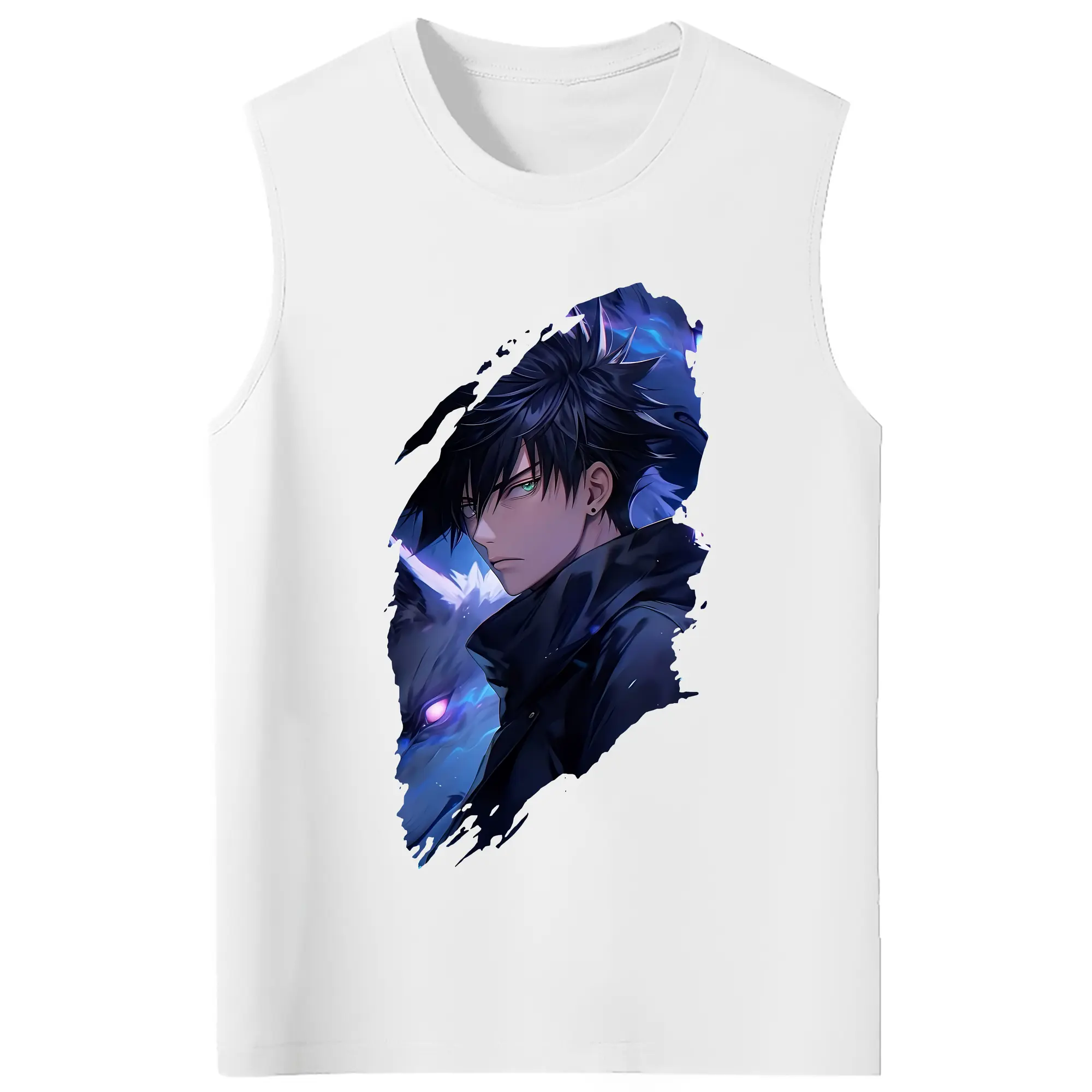 呪術廻戦 グッズ,伏黒 恵 - コットン100％ タンクトップ ・ フロントプリント ・ タイトフィット ・ 快適 通気性 ・ スポーツ カジュアル 散歩用