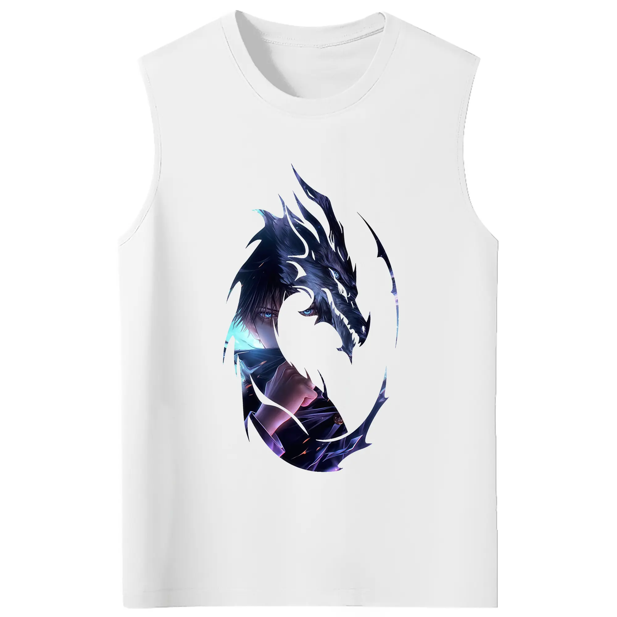 呪術廻戦 グッズ,伏黒 恵 - コットン100％ タンクトップ ・ フロントプリント ・ タイトフィット ・ 快適 通気性 ・ スポーツ カジュアル 散歩用