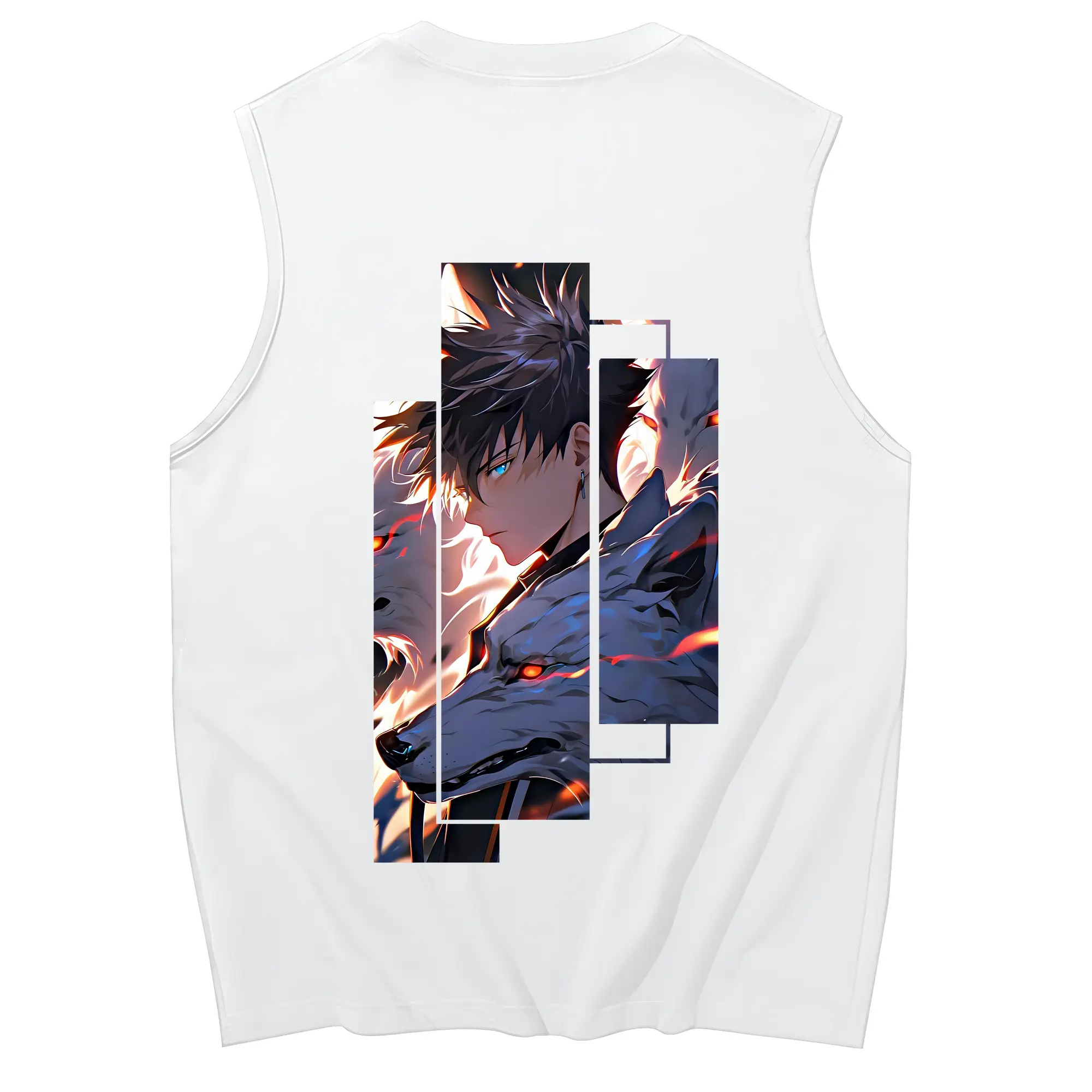 呪術廻戦 グッズ,伏黒 恵 - コットン100％ タンクトップ ・ 背面プリント ・ タイトシルエット ・ 快適 通気性 ・ スポーツ カジュアル 散歩用