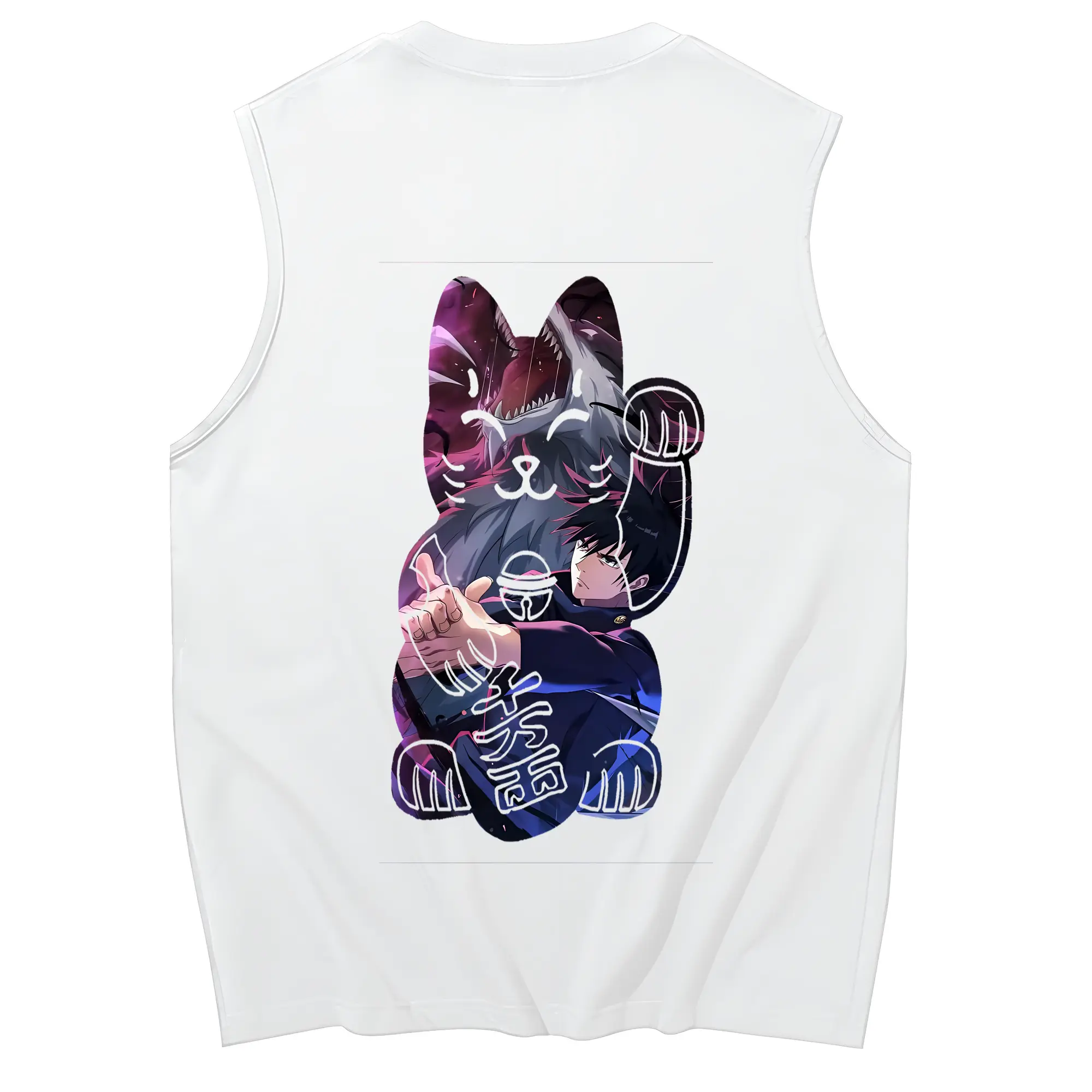 呪術廻戦 グッズ,伏黒 恵 - コットン100％ タンクトップ ・ 背面プリント ・ タイトシルエット ・ 快適 通気性 ・ スポーツ カジュアル 散歩用