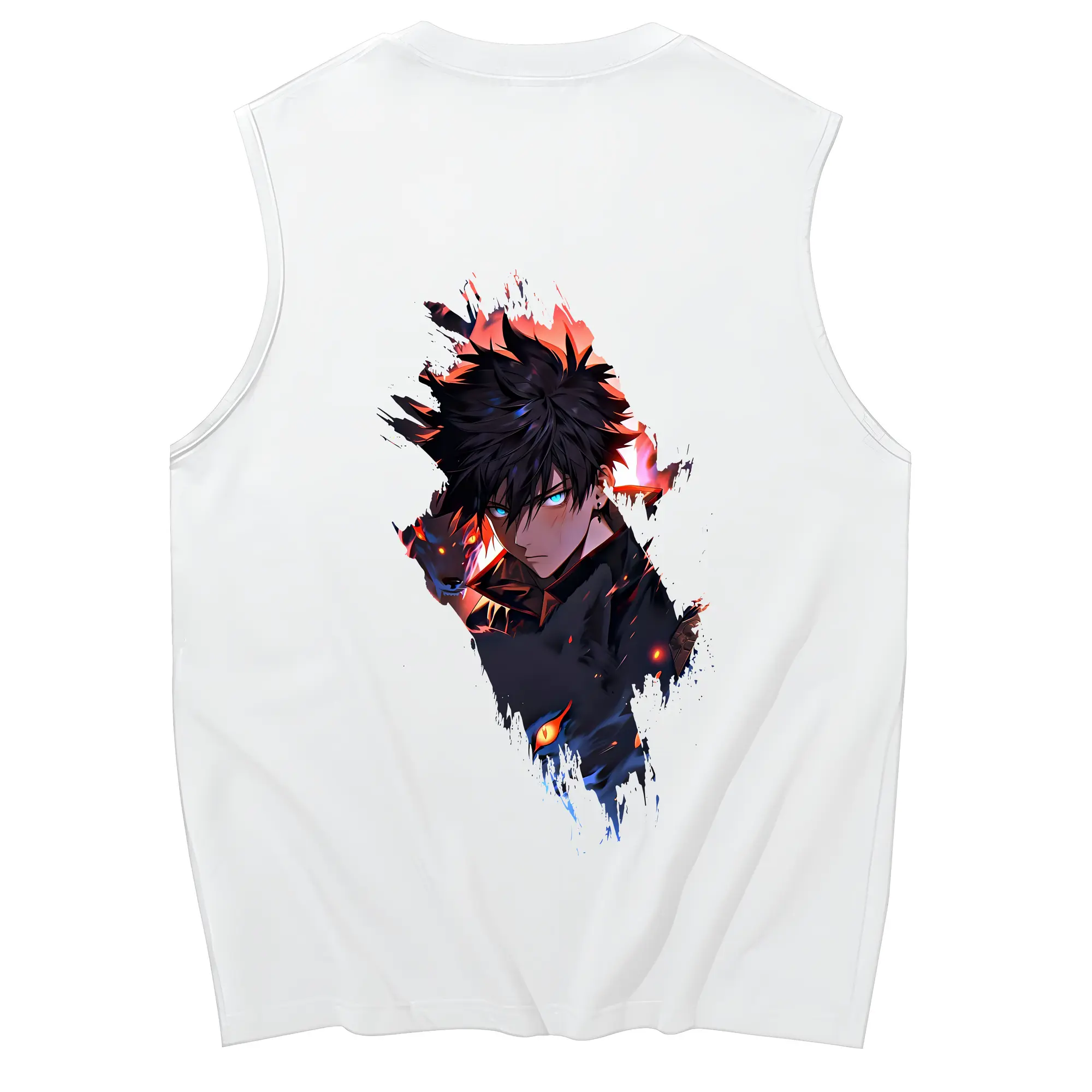 呪術廻戦 グッズ,伏黒 恵 - コットン100％ タンクトップ ・ 背面プリント ・ タイトシルエット ・ 快適 通気性 ・ スポーツ カジュアル 散歩用