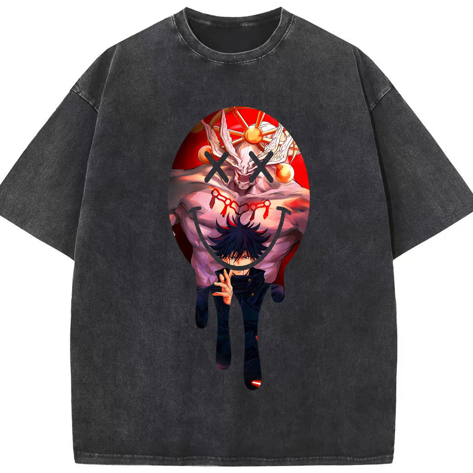 呪術廻戦 グッズ,伏黒 恵 - 綿100％ ヴィンテージ風 半袖Tシャツ ・ フロントプリント ・ 柔らか肌触り ・ 通気性 快適 ・ スポーツ カジュアル 外出用