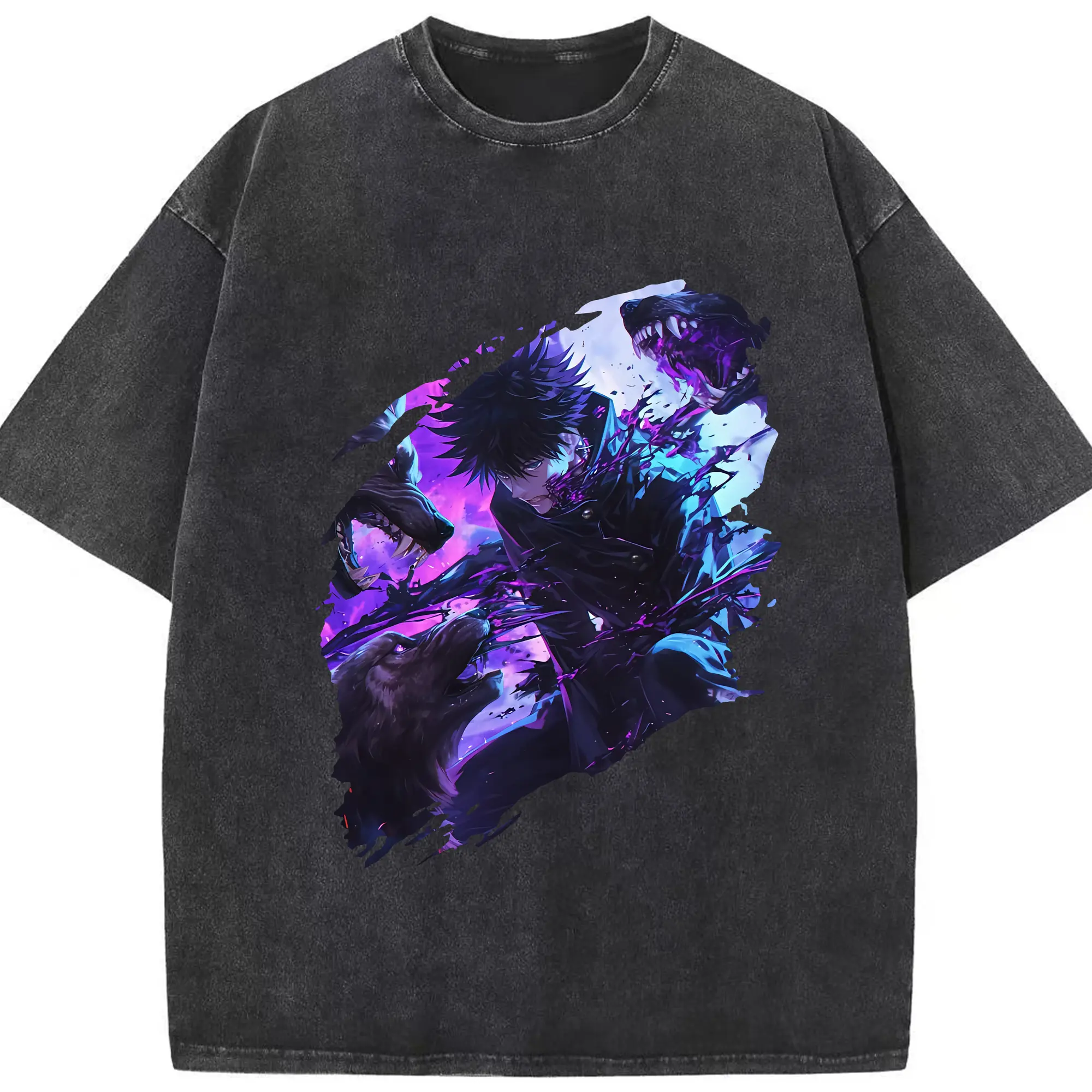 呪術廻戦 グッズ,伏黒 恵 - 綿100％ ヴィンテージ風 半袖Tシャツ ・ フロントプリント ・ 柔らか肌触り ・ 通気性 快適 ・ スポーツ カジュアル 外出用