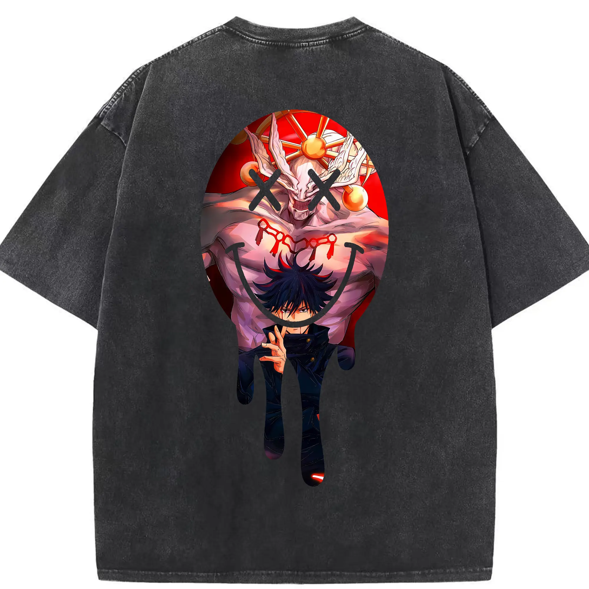 呪術廻戦 グッズ,伏黒 恵 - 綿100％ ヴィンテージ風 半袖Tシャツ ・ 背面プリント ・ 柔らか肌触り ・ 通気性 快適 ・ スポーツ カジュアル 外出用