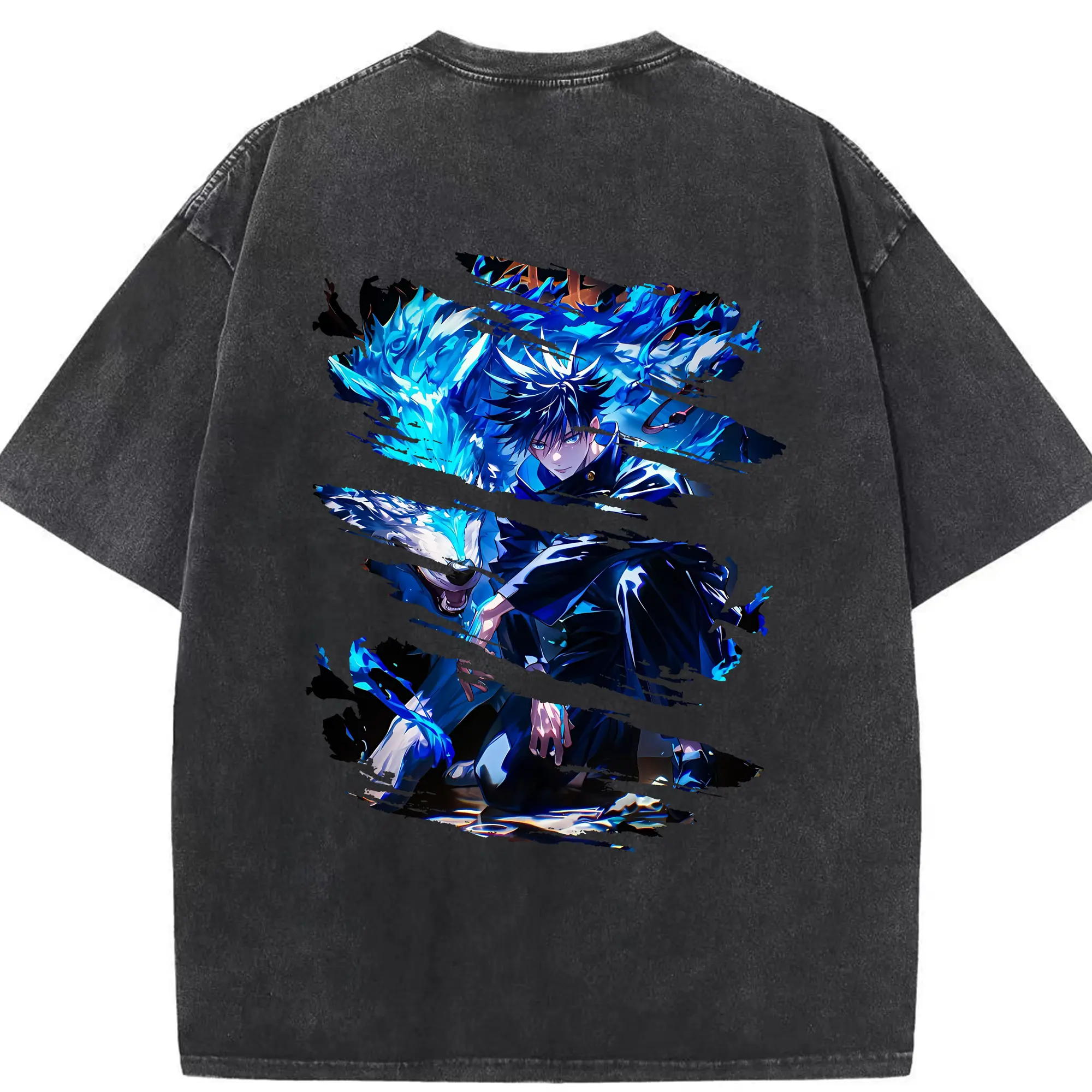 呪術廻戦 グッズ,伏黒 恵 - 綿100％ ヴィンテージ風 半袖Tシャツ ・ 背面プリント ・ 柔らか肌触り ・ 通気性 快適 ・ スポーツ カジュアル 外出用