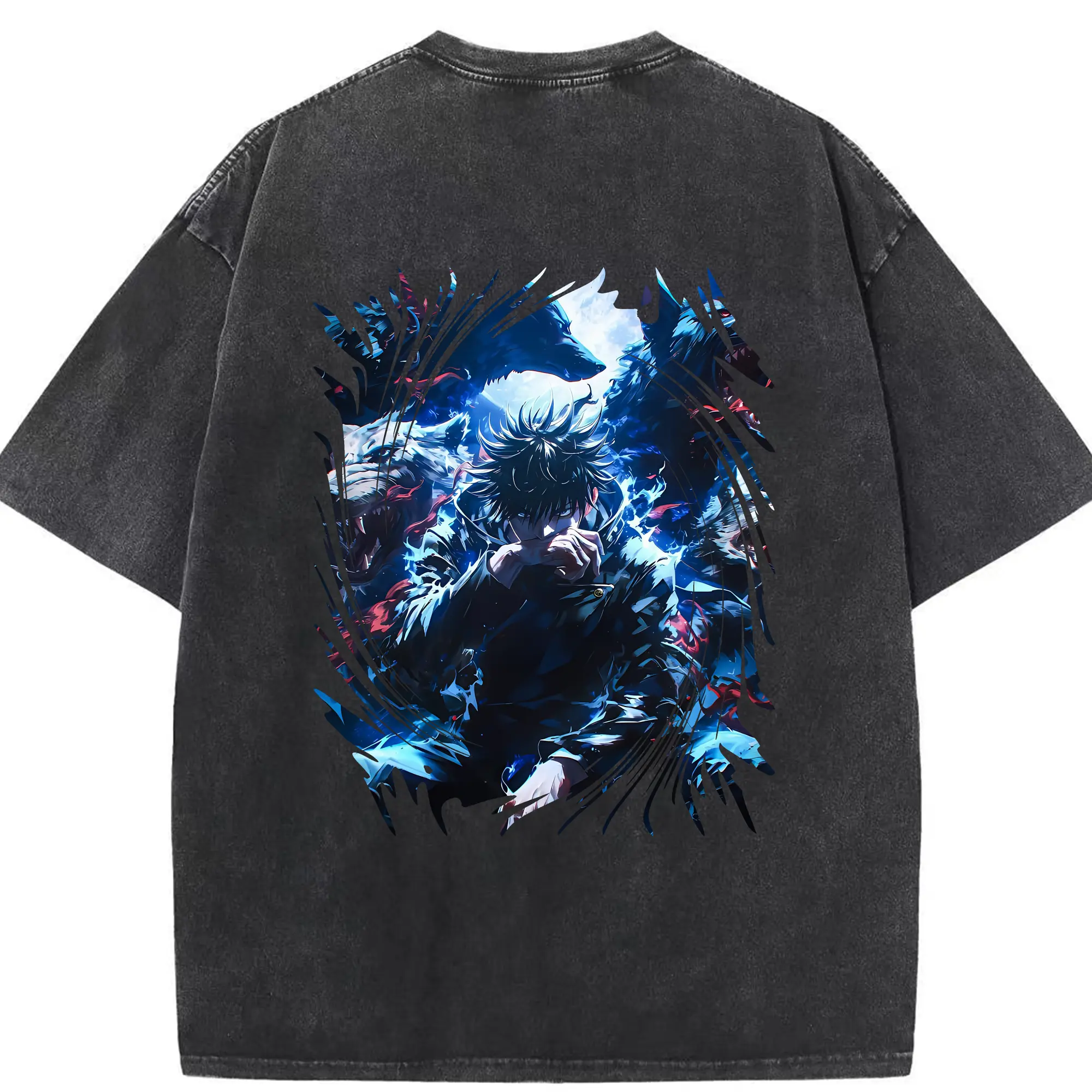 呪術廻戦 グッズ,伏黒 恵 - 綿100％ ヴィンテージ風 半袖Tシャツ ・ 背面プリント ・ 柔らか肌触り ・ 通気性 快適 ・ スポーツ カジュアル 外出用