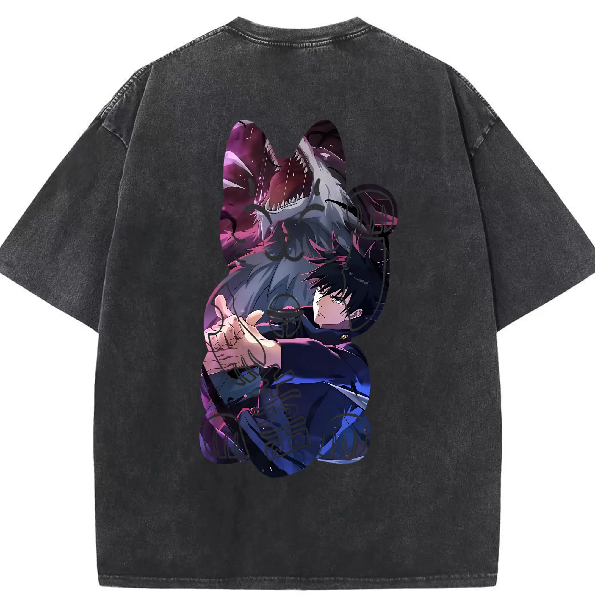 呪術廻戦 グッズ,伏黒 恵 - 綿100％ ヴィンテージ風 半袖Tシャツ ・ 背面プリント ・ 柔らか肌触り ・ 通気性 快適 ・ スポーツ カジュアル 外出用