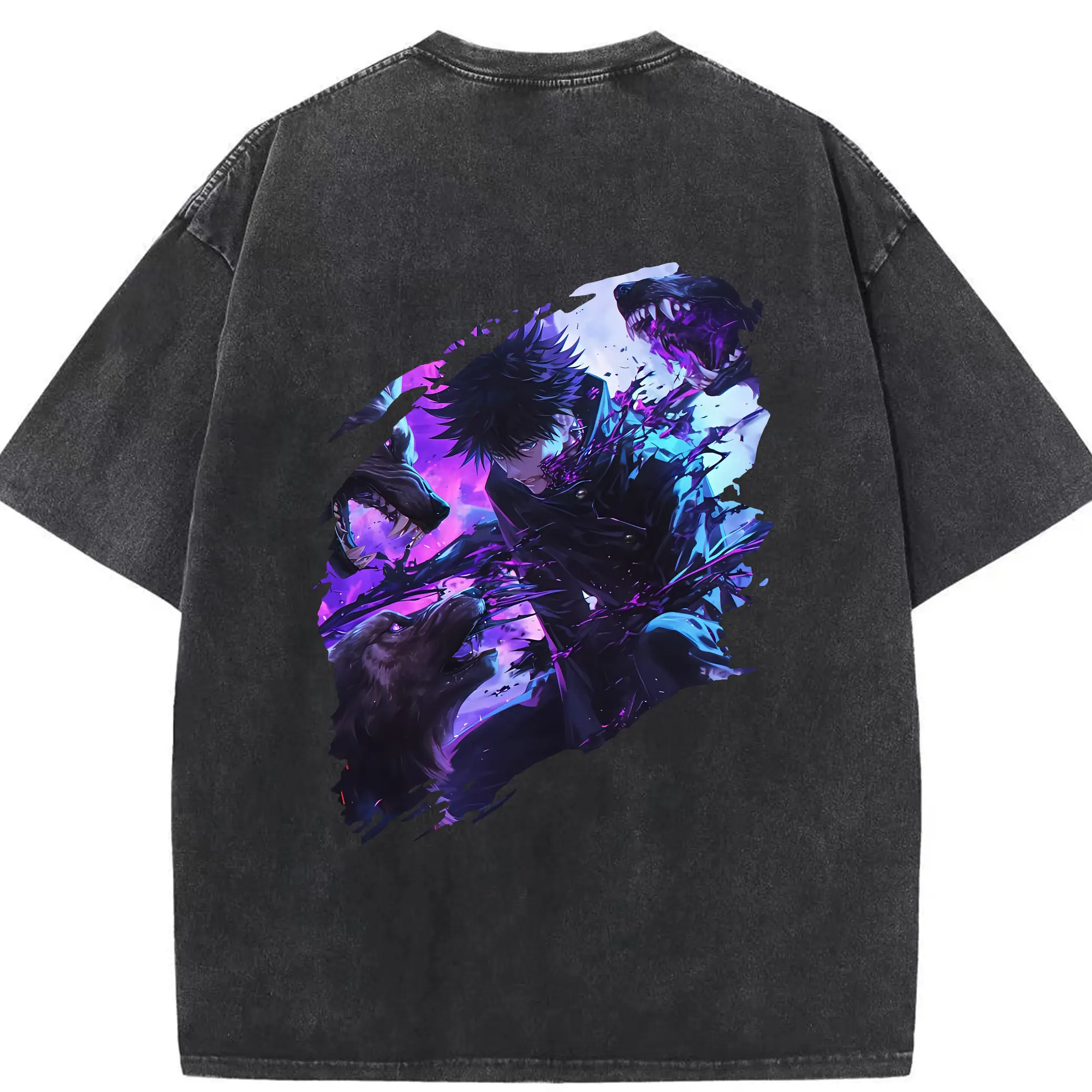 呪術廻戦 グッズ,伏黒 恵 - 綿100％ ヴィンテージ風 半袖Tシャツ ・ 背面プリント ・ 柔らか肌触り ・ 通気性 快適 ・ スポーツ カジュアル 外出用