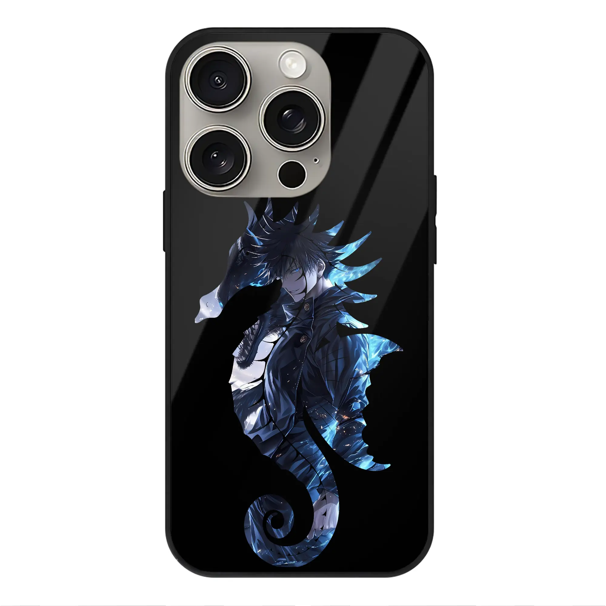 呪術廻戦 グッズ,伏黒 恵 - IPhone15Pro対応 ・ スマホケース ・ 背面ガラス ・ TPU+強化ガラス ・ 耐衝撃 ・ 黄変防止 ・ ワイヤレス充電対応 ・ 3D立体ボタン