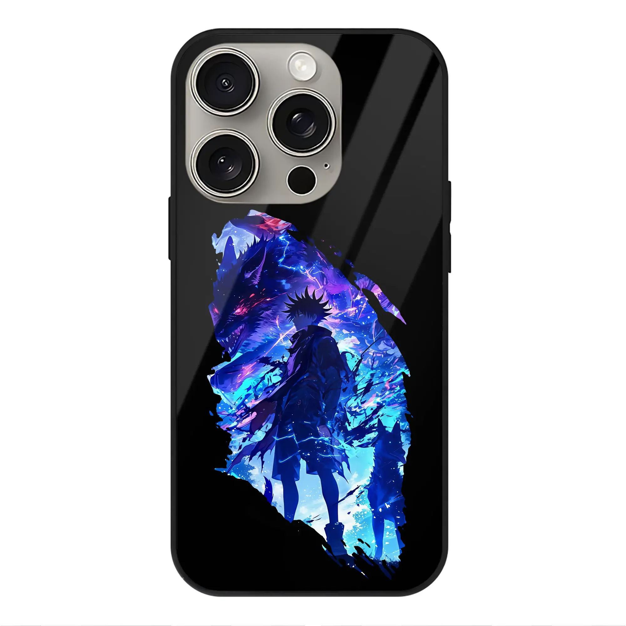 呪術廻戦 グッズ,伏黒 恵 - IPhone15Pro対応 ・ スマホケース ・ 背面ガラス ・ TPU+強化ガラス ・ 耐衝撃 ・ 黄変防止 ・ ワイヤレス充電対応 ・ 3D立体ボタン