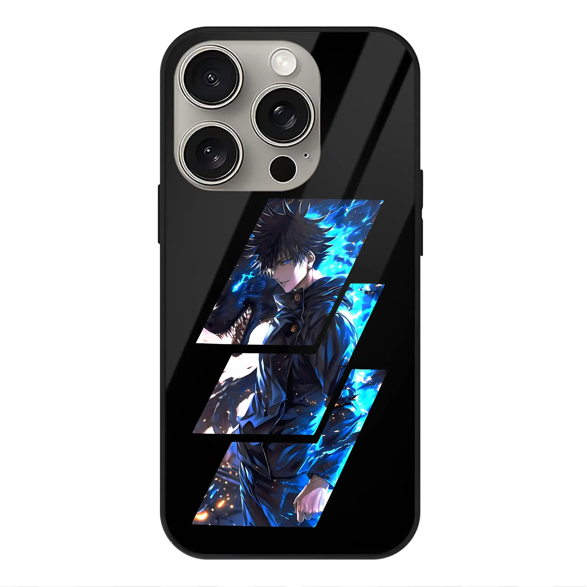 呪術廻戦 グッズ,伏黒 恵 - IPhone15Pro対応 ・ スマホケース ・ 背面ガラス ・ TPU+強化ガラス ・ 耐衝撃 ・ 黄変防止 ・ ワイヤレス充電対応 ・ 3D立体ボタン