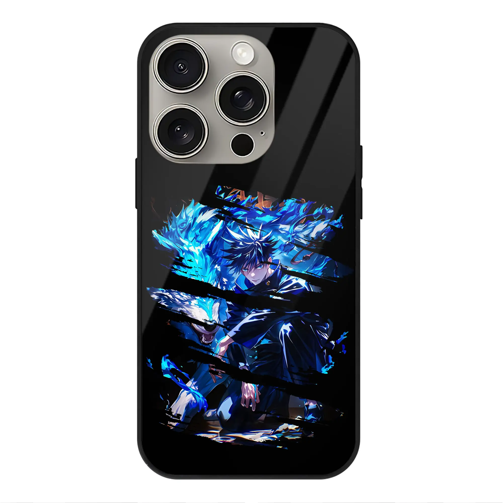 呪術廻戦 グッズ,伏黒 恵 - IPhone15Pro対応 ・ スマホケース ・ 背面ガラス ・ TPU+強化ガラス ・ 耐衝撃 ・ 黄変防止 ・ ワイヤレス充電対応 ・ 3D立体ボタン