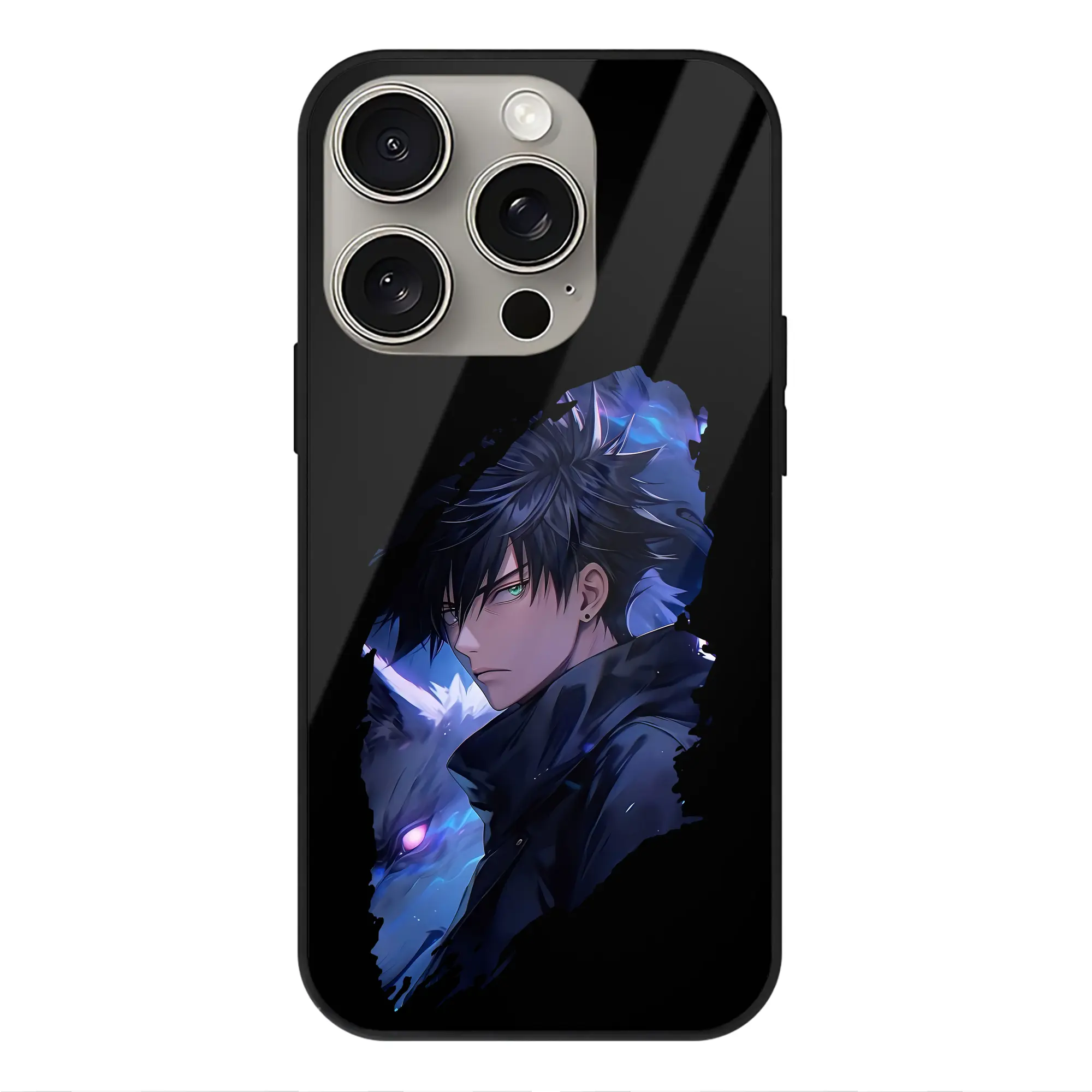 呪術廻戦 グッズ,伏黒 恵 - IPhone15Pro対応 ・ スマホケース ・ 背面ガラス ・ TPU+強化ガラス ・ 耐衝撃 ・ 黄変防止 ・ ワイヤレス充電対応 ・ 3D立体ボタン