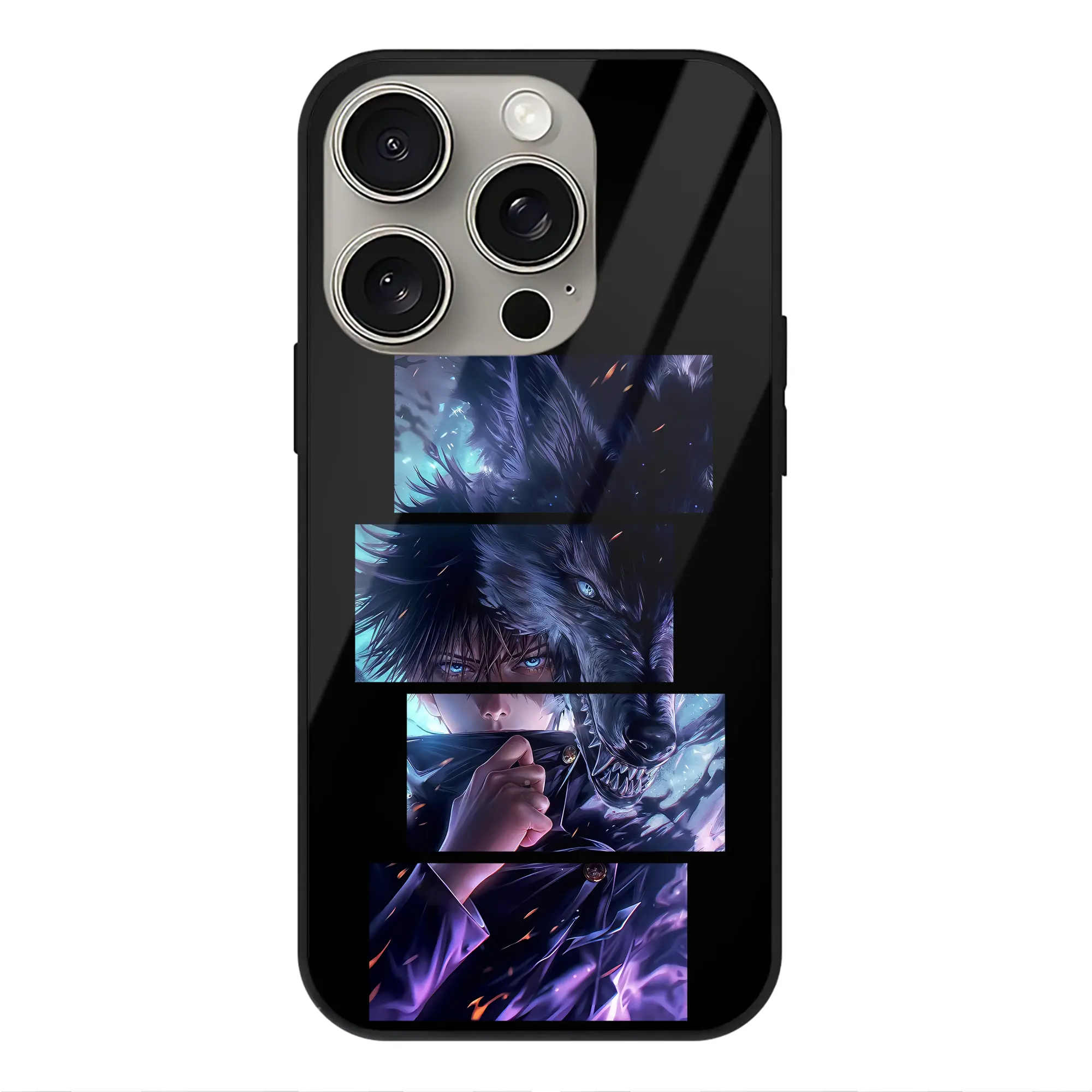 呪術廻戦 グッズ,伏黒 恵 - IPhone15Pro対応 ・ スマホケース ・ 背面ガラス ・ TPU+強化ガラス ・ 耐衝撃 ・ 黄変防止 ・ ワイヤレス充電対応 ・ 3D立体ボタン