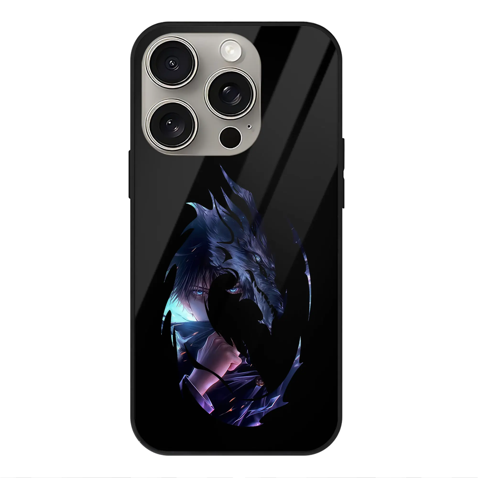 呪術廻戦 グッズ,伏黒 恵 - IPhone15Pro対応 ・ スマホケース ・ 背面ガラス ・ TPU+強化ガラス ・ 耐衝撃 ・ 黄変防止 ・ ワイヤレス充電対応 ・ 3D立体ボタン