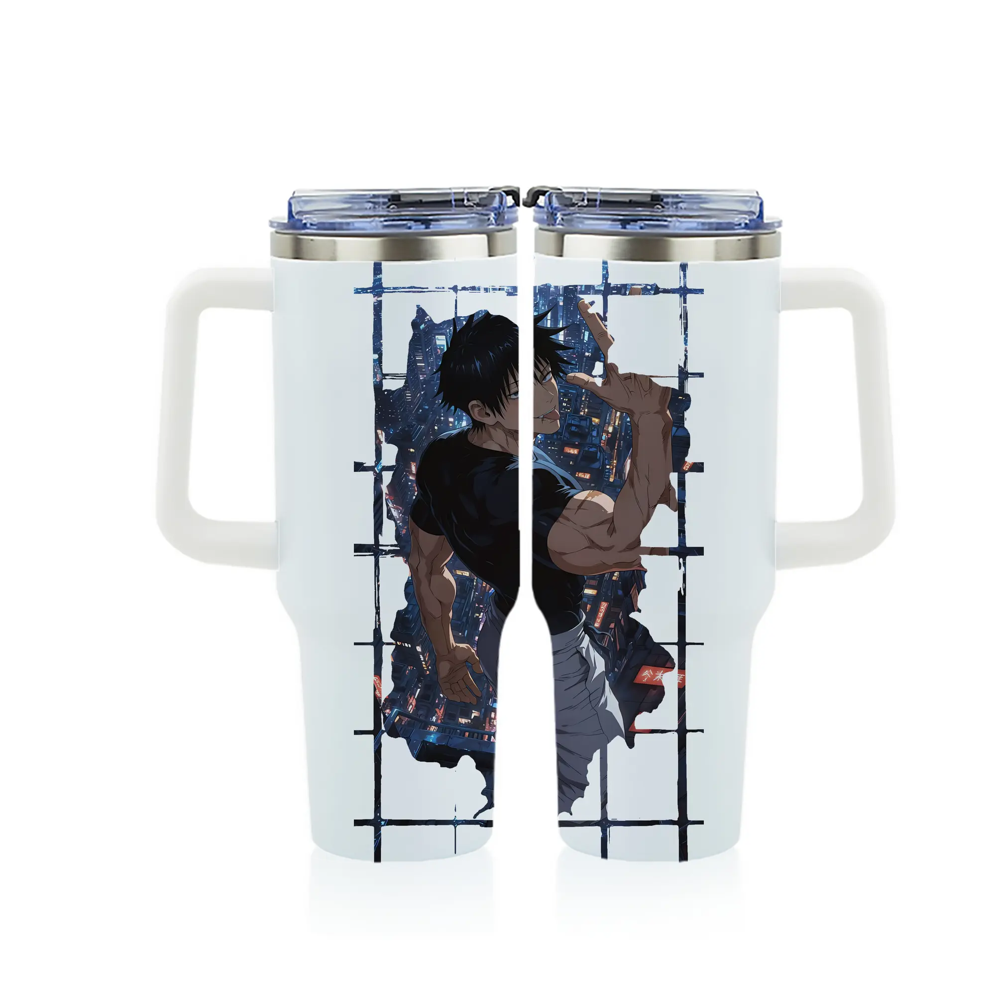 呪術廻戦 グッズ,伏黒 甚爾 - 1200mL フルプリント車用タンブラー ・ 304ステンレス 内側 ・ 201ステンレス 外側 ・ 保温 保冷 ・ 通勤 ドライブ アウトドア用