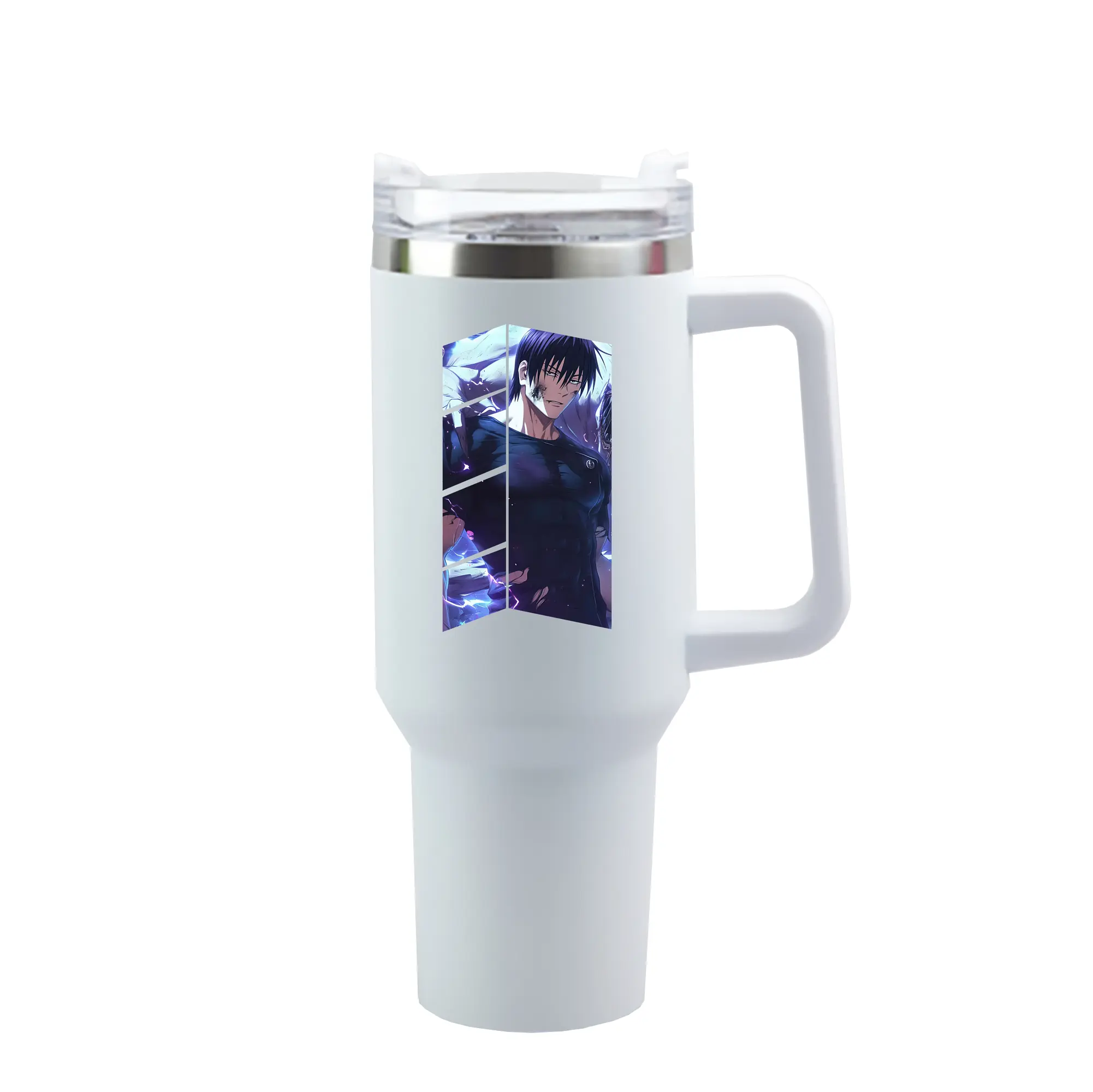 呪術廻戦 グッズ,伏黒 甚爾 - 1200mL 車用タンブラー ・ クリスタルステッカー ・ 304ステンレス 内側 ・ 201ステンレス 外側 ・ 保温 保冷 ・ ハンドル＆ストロー付き ・ 通勤 ドライブ アウトドア用