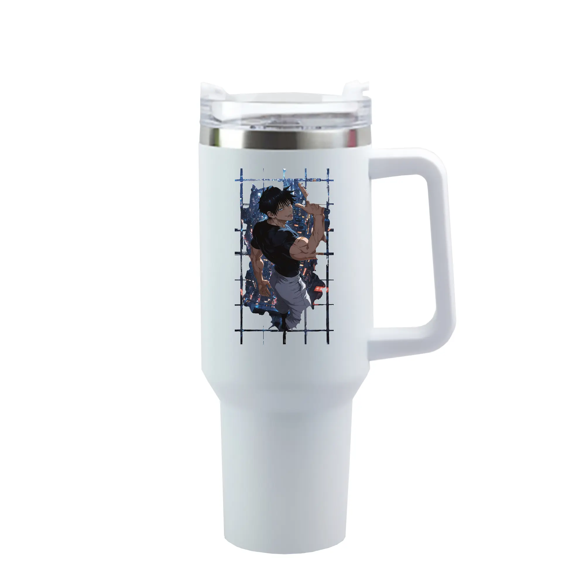 呪術廻戦 グッズ,伏黒 甚爾 - 1200mL 車用タンブラー ・ クリスタルステッカー ・ 304ステンレス 内側 ・ 201ステンレス 外側 ・ 保温 保冷 ・ ハンドル＆ストロー付き ・ 通勤 ドライブ アウトドア用