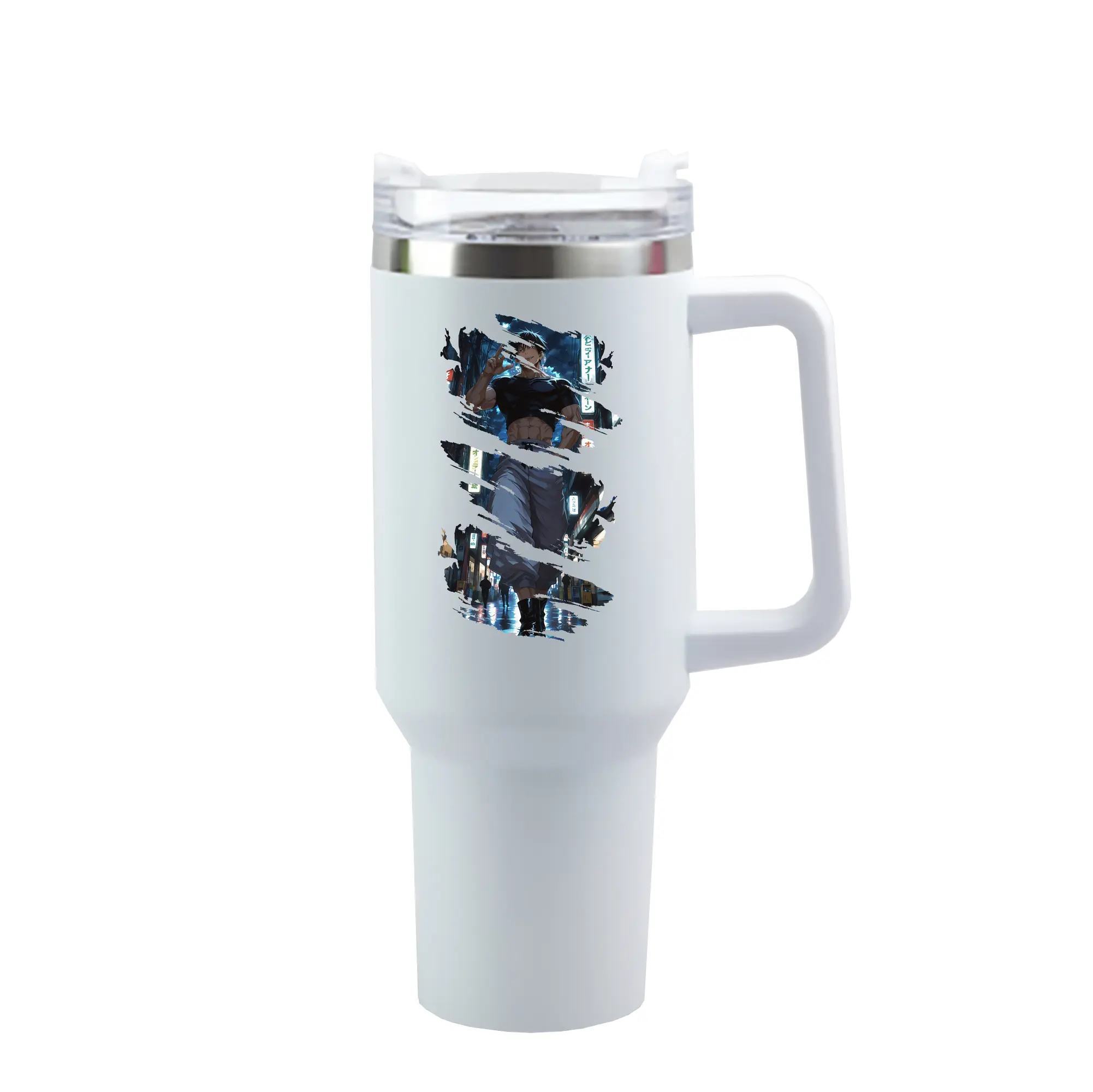 呪術廻戦 グッズ,伏黒 甚爾 - 1200mL 車用タンブラー ・ クリスタルステッカー ・ 304ステンレス 内側 ・ 201ステンレス 外側 ・ 保温 保冷 ・ ハンドル＆ストロー付き ・ 通勤 ドライブ アウトドア用