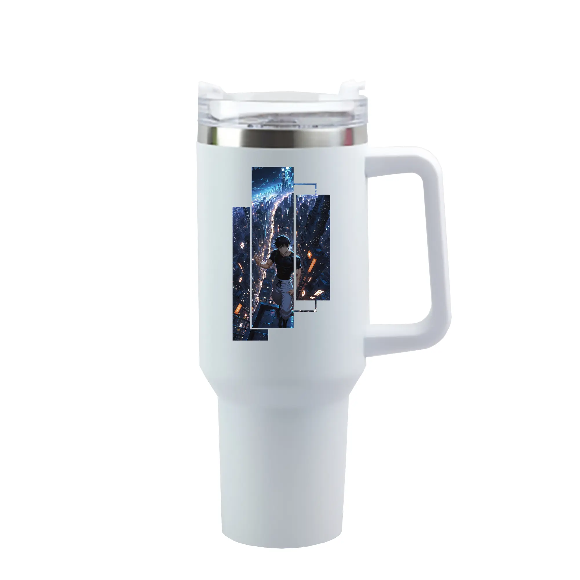 呪術廻戦 グッズ,伏黒 甚爾 - 1200mL 車用タンブラー ・ クリスタルステッカー ・ 304ステンレス 内側 ・ 201ステンレス 外側 ・ 保温 保冷 ・ ハンドル＆ストロー付き ・ 通勤 ドライブ アウトドア用