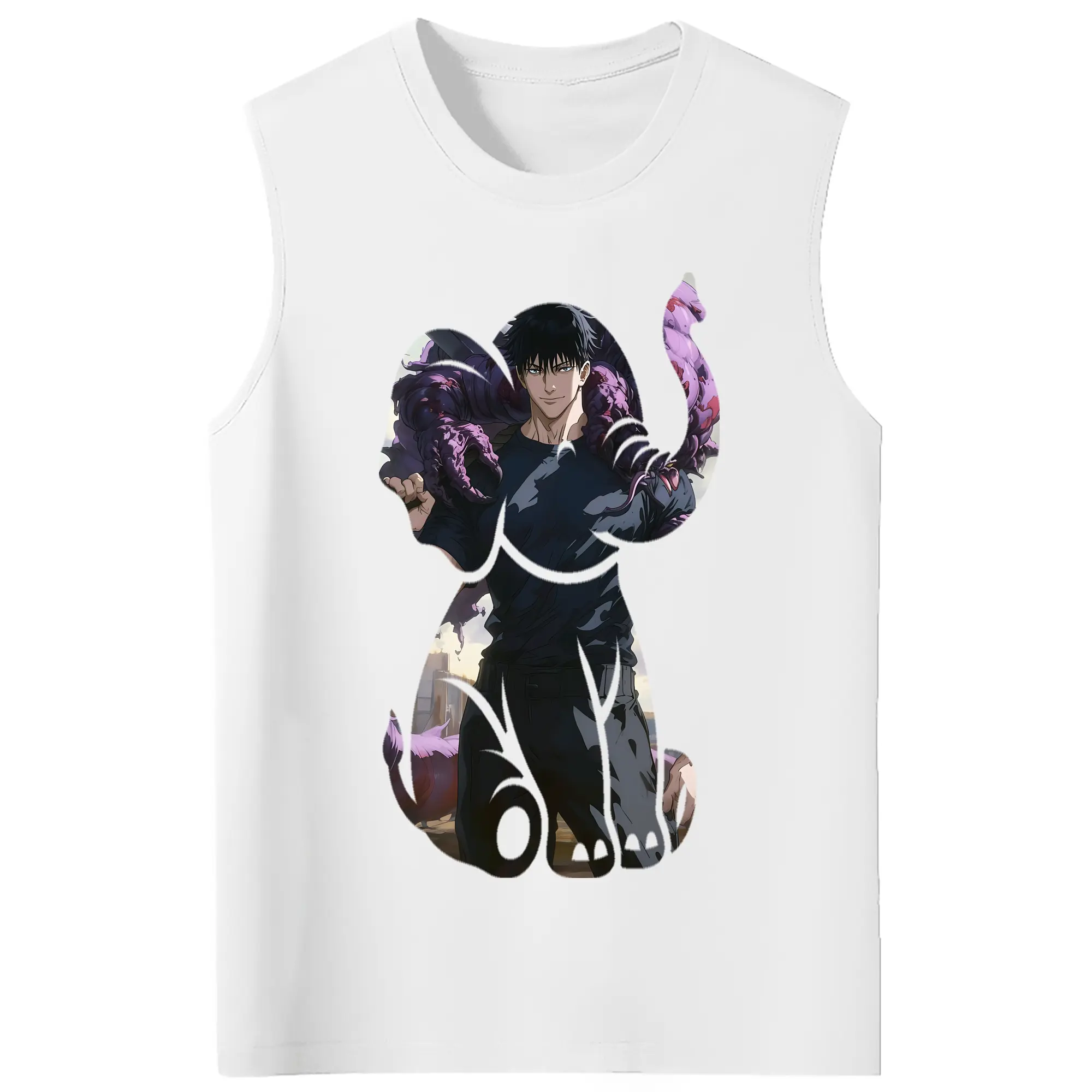 呪術廻戦 グッズ,伏黒 甚爾 - コットン100％ タンクトップ ・ フロントプリント ・ タイトフィット ・ 快適 通気性 ・ スポーツ カジュアル 散歩用